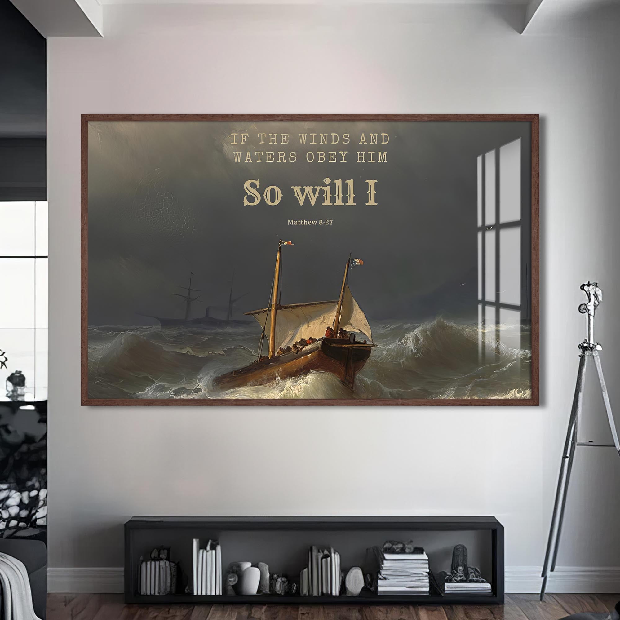 Artronauts Glass Print S | 72x46 cm | 28.3"x18.1" / Walnut Faith Over the Storm- Christian Tempered Glass Wall Art