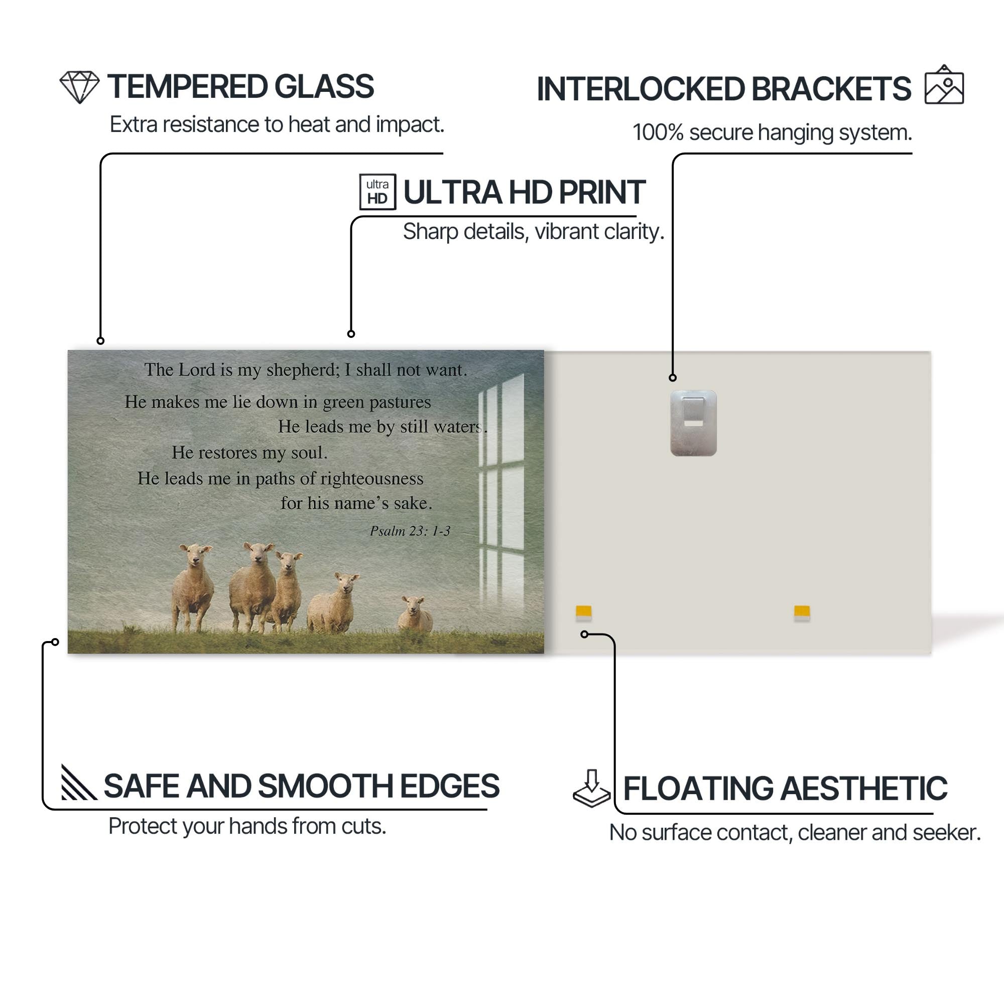 Artronauts Glass Print The Lord Is My Shepherd- Christian Tempered Glass Wall Art