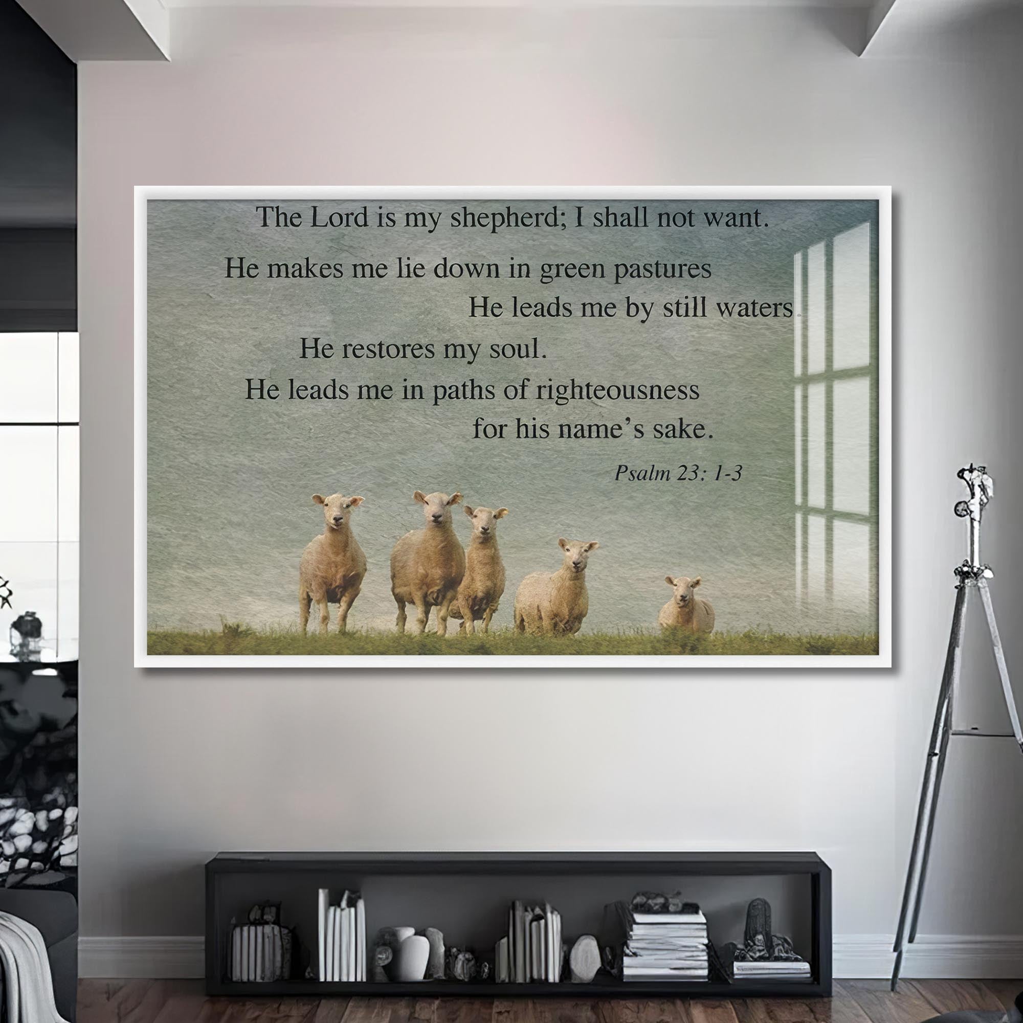 Artronauts Glass Print S | 72x46 cm | 28.3"x18.1" / White The Lord Is My Shepherd- Christian Tempered Glass Wall Art
