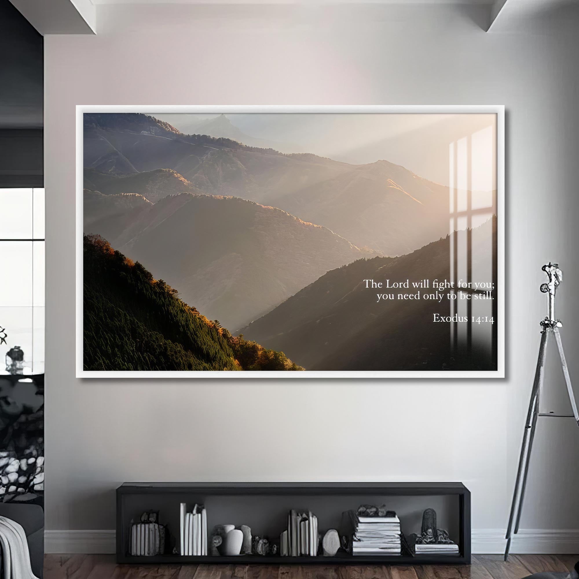 Artronauts Glass Print S | 72x46 cm | 28.3"x18.1" / White Exodus 14– Christian Tempered Glass Wall Art