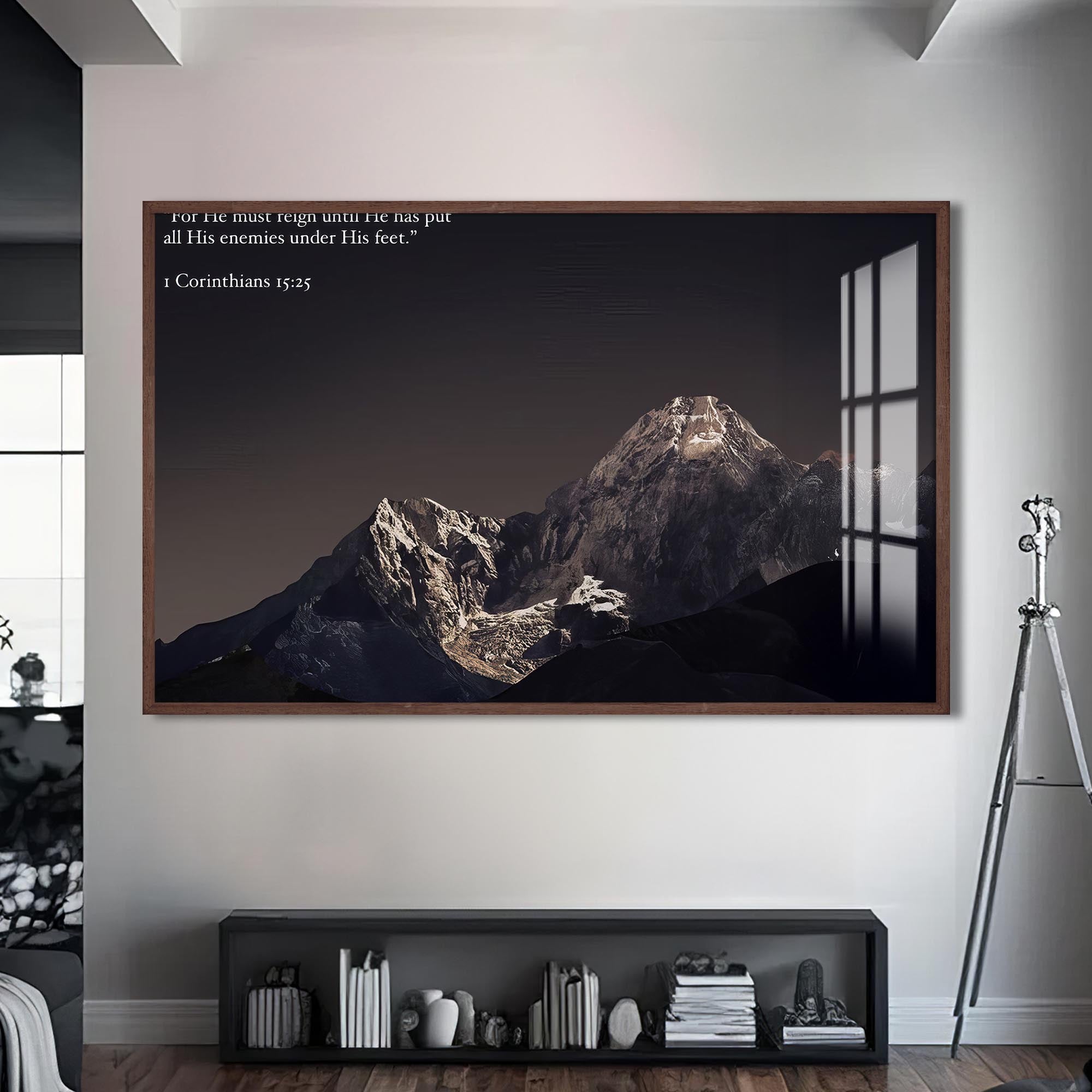 Artronauts Glass Print S | 72x46 cm | 28.3"x18.1" / Walnut Biblical Mountain– Christian Tempered Glass Wall Art