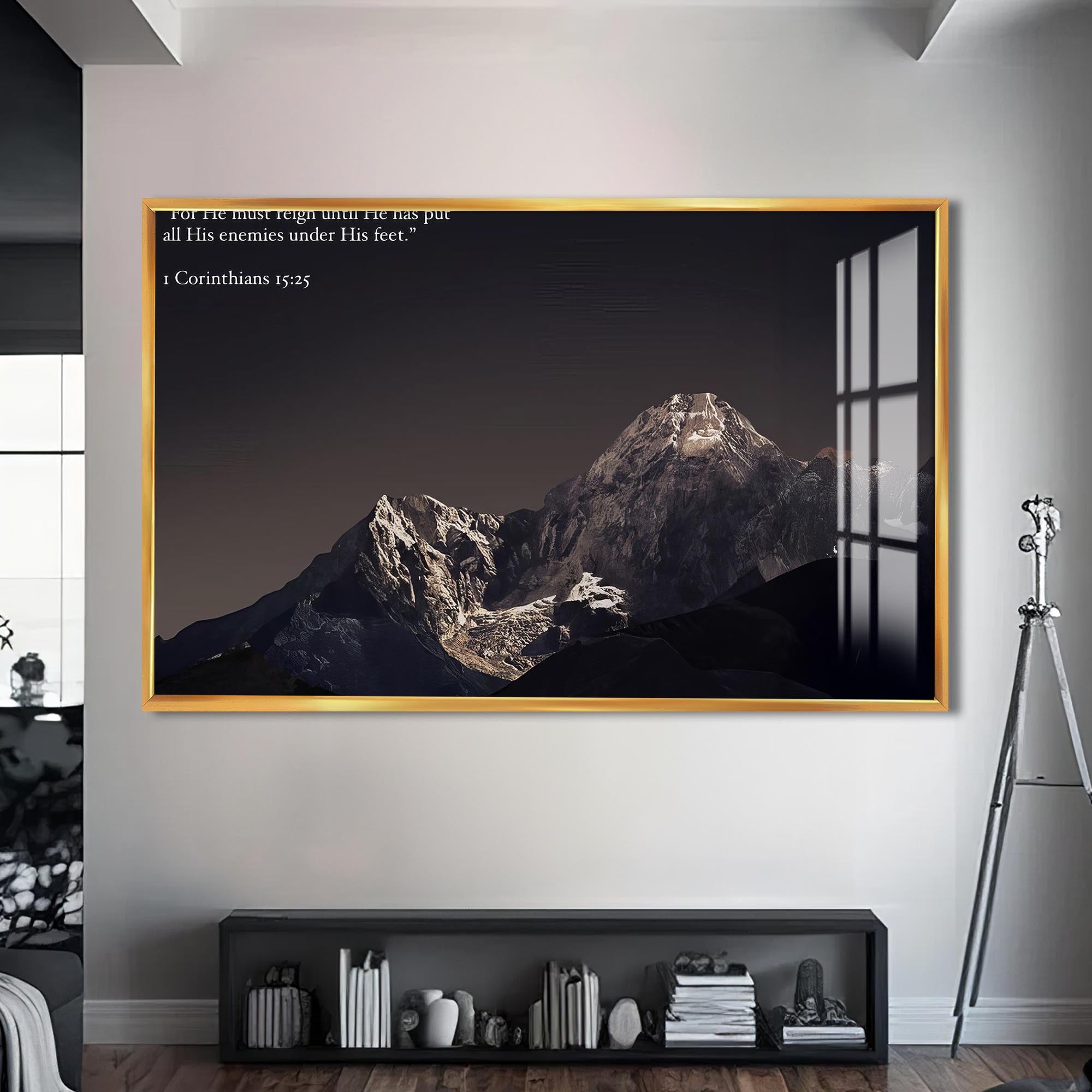 Artronauts Glass Print S | 72x46 cm | 28.3"x18.1" / Gold Biblical Mountain– Christian Tempered Glass Wall Art
