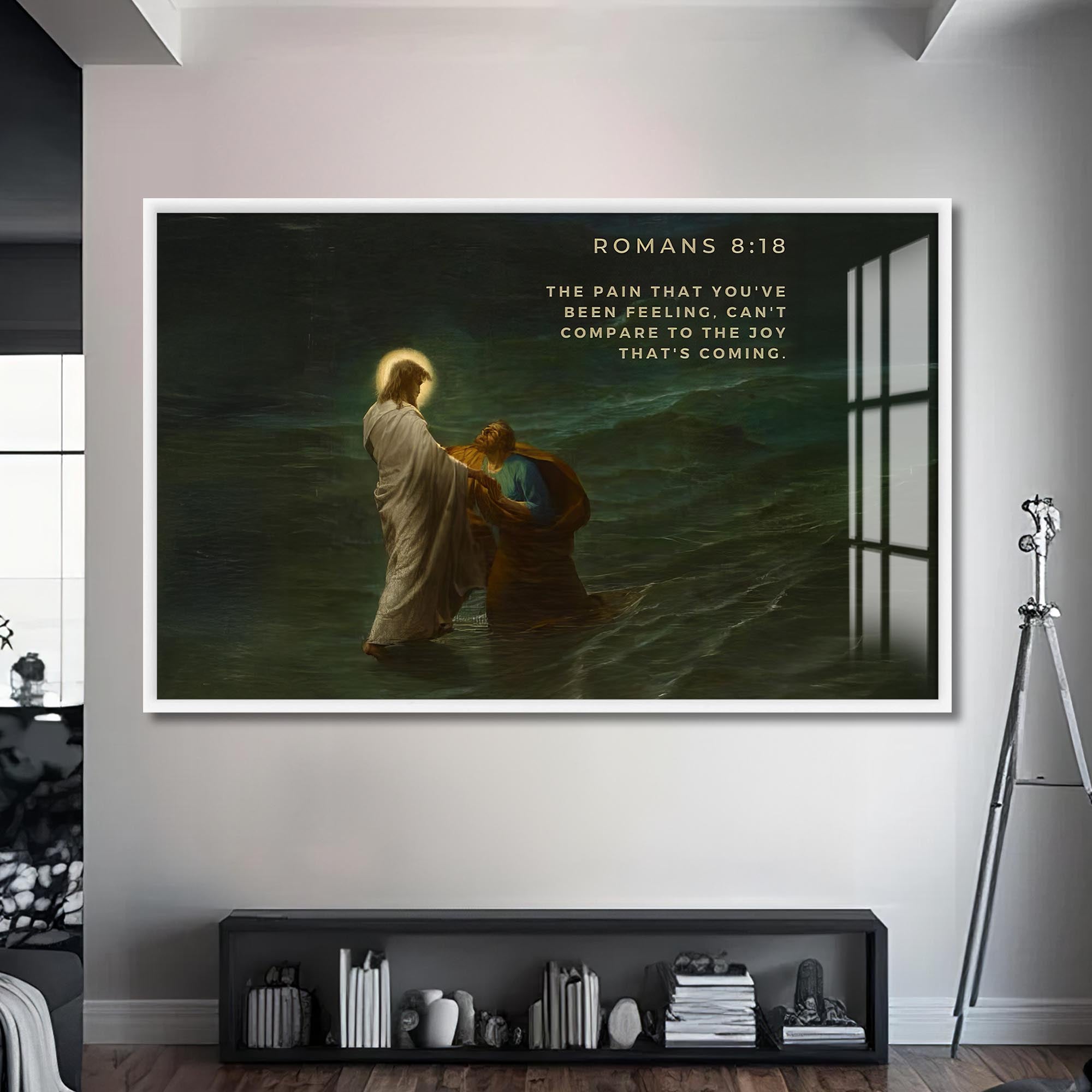 Artronauts Glass Print S | 72x46 cm | 28.3"x18.1" / White Romans 8– Christian Tempered Glass Wall Art