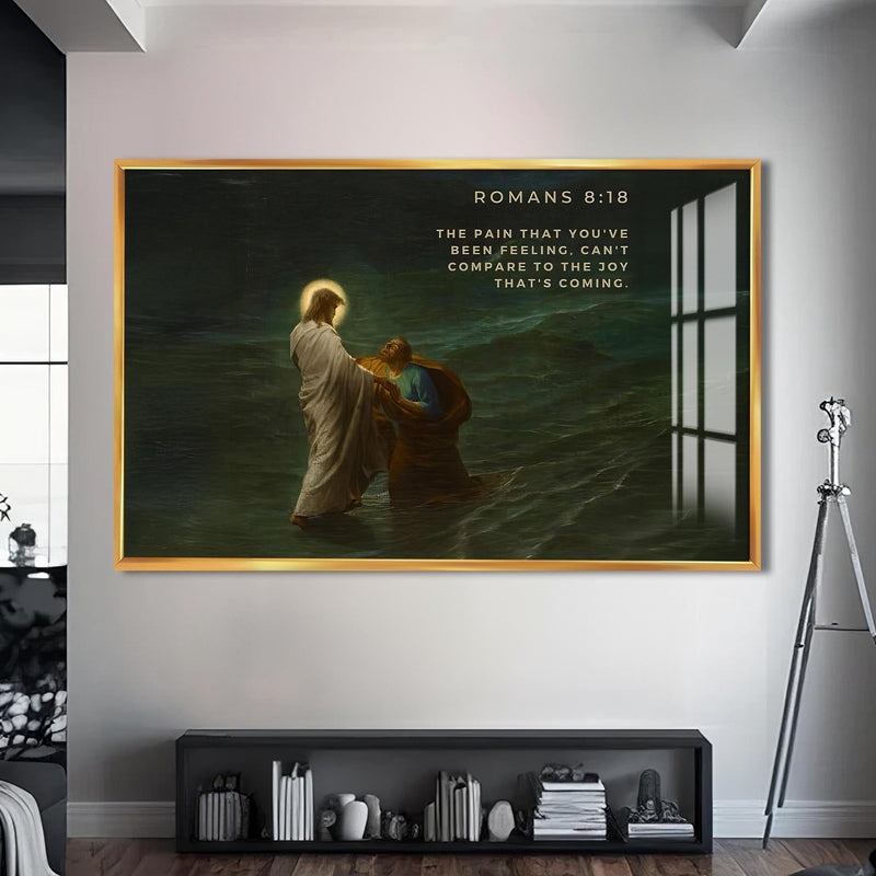 Artronauts Glass Print S | 72x46 cm | 28.3"x18.1" / Gold Romans 8– Christian Tempered Glass Wall Art