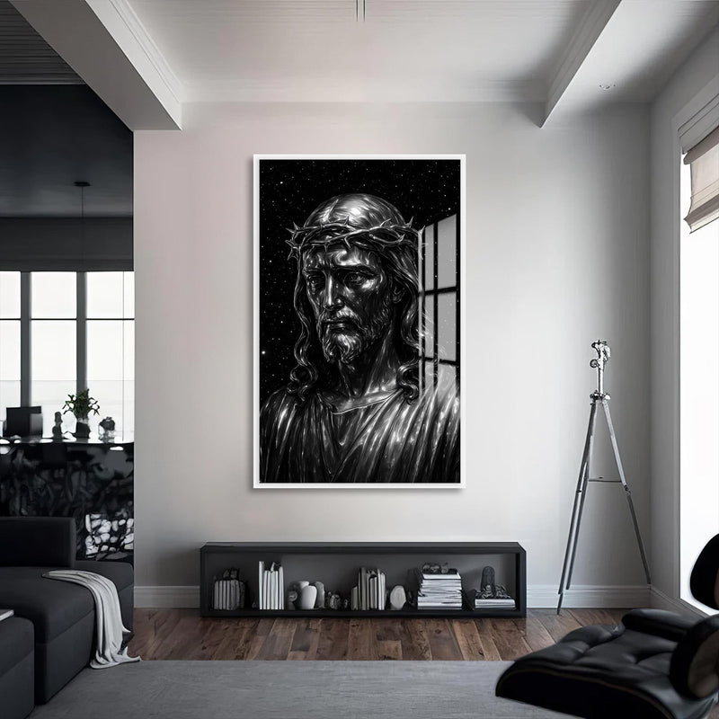 Artronauts Glass Print S | 72x46 cm | 28.3"x18.1" / White Crown of Sacrifice– Christian Tempered Glass Wall Art