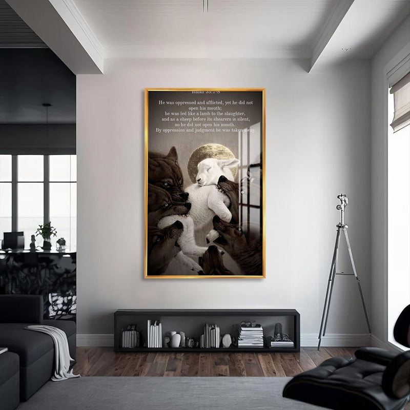 Artronauts Glass Print S | 72x46 cm | 28.3"x18.1" / Gold Silent Lamb– Christian Tempered Glass Wall Art