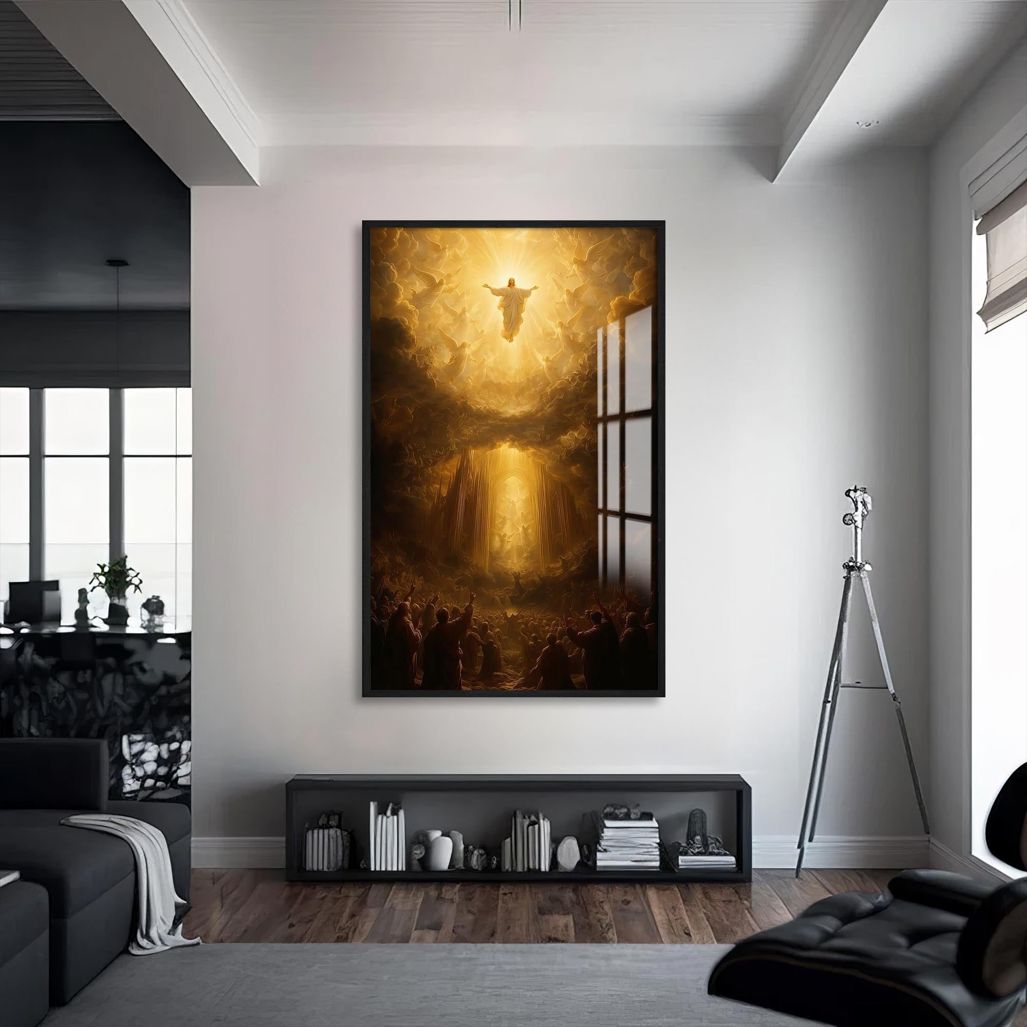 Artronauts Glass Print S | 72x46 cm | 28.3"x18.1" / Black Ascension of Light– Christian Tempered Glass Wall Art