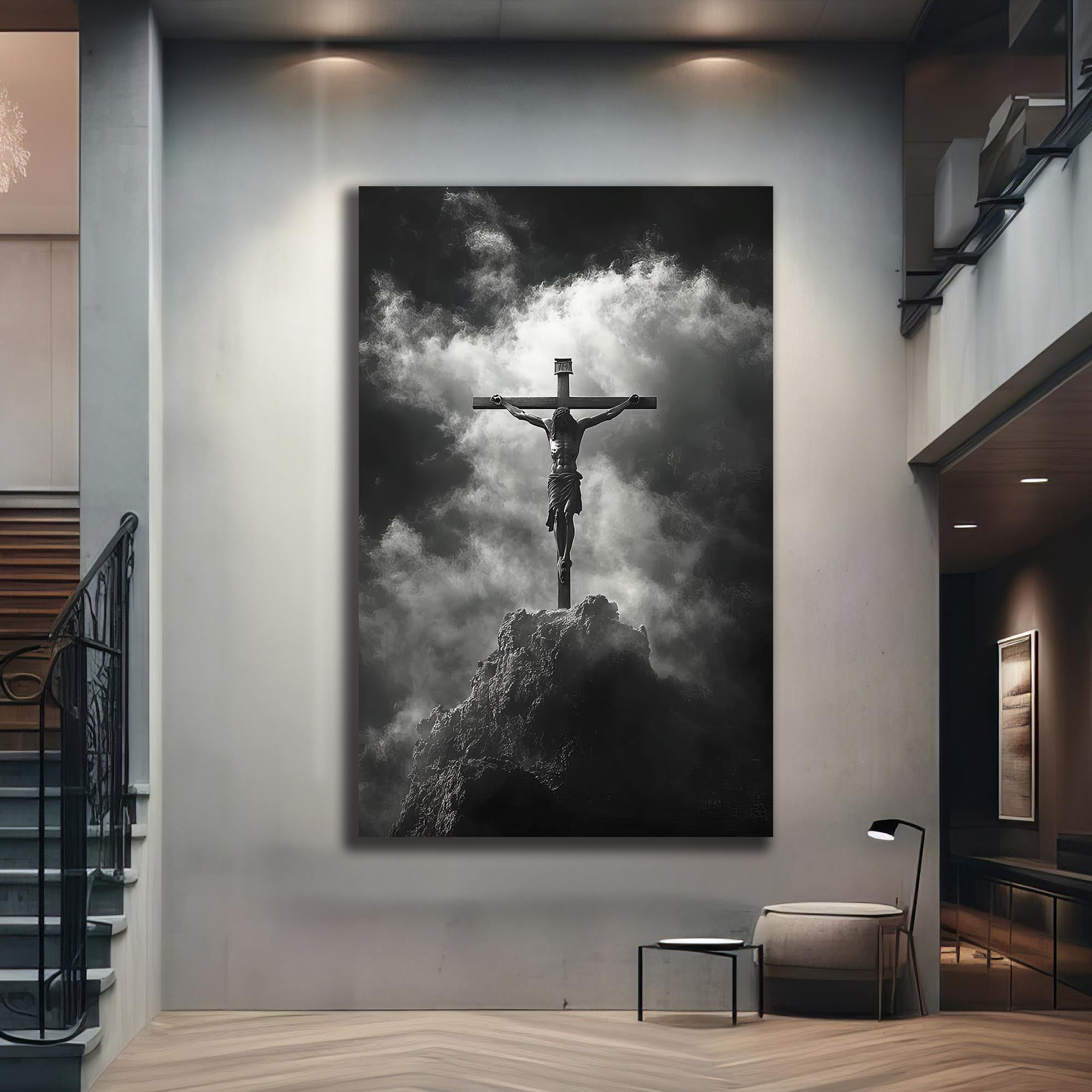 Crucifix in Silence– Christian Tempered Glass Wall Art