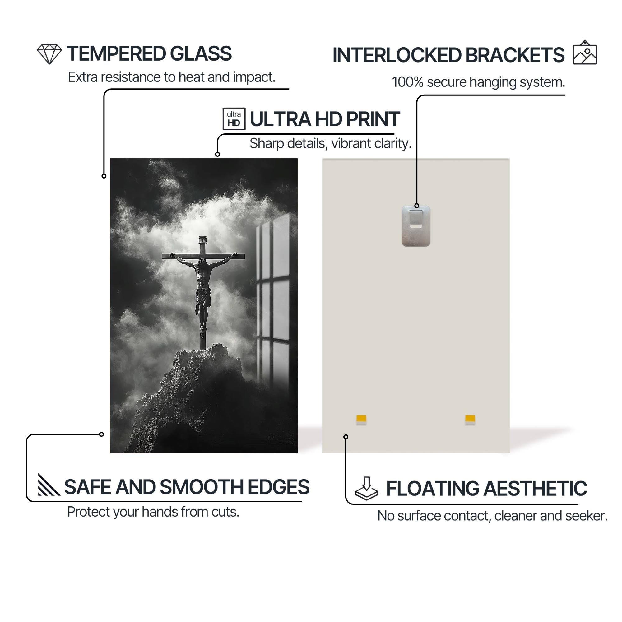 Crucifix in Silence– Christian Tempered Glass Wall Art