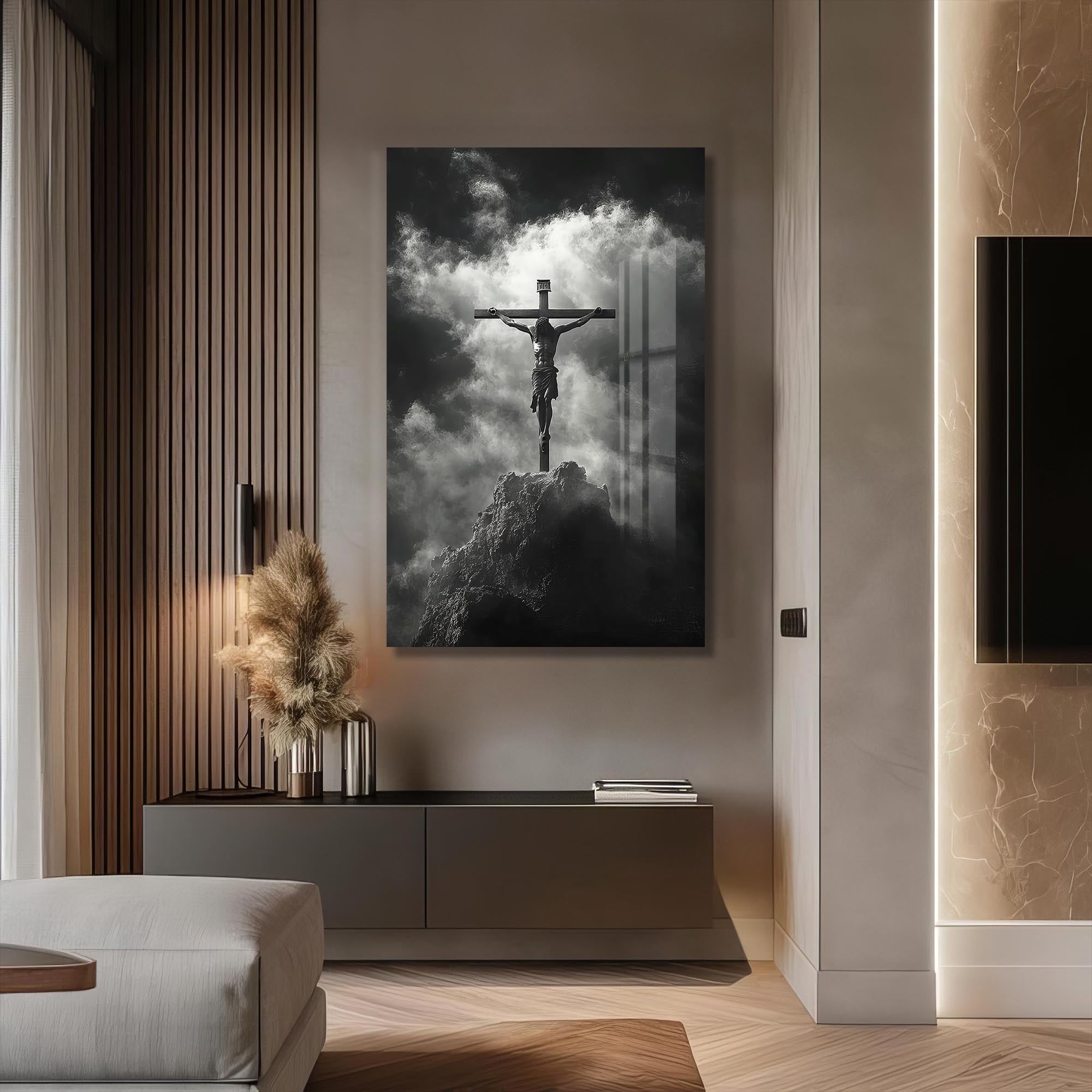 Crucifix in Silence– Christian Tempered Glass Wall Art