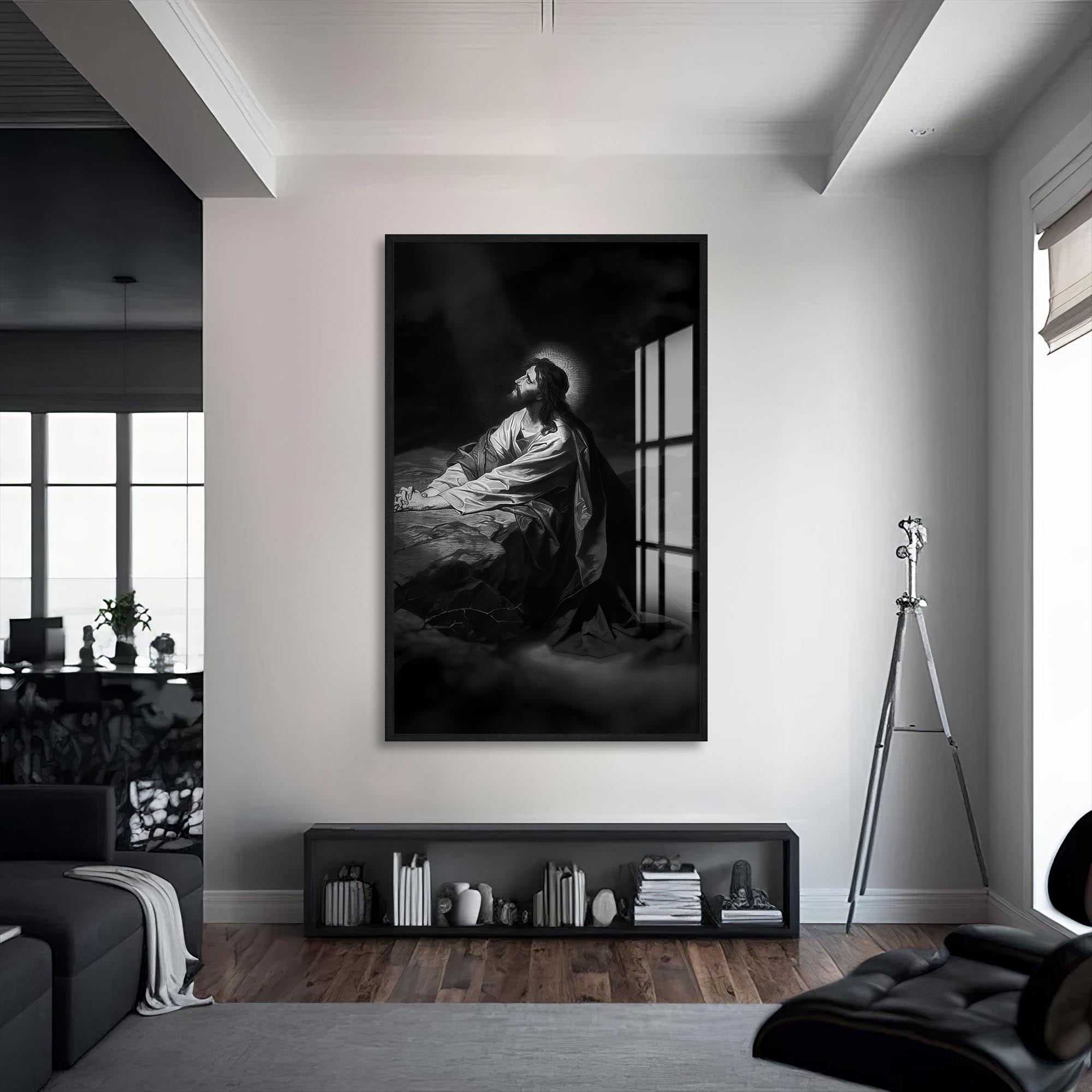 Artronauts Glass Print S | 72x46 cm | 28.3"x18.1" / Black Sunset of Redemption– Christian Tempered Glass Wall Art