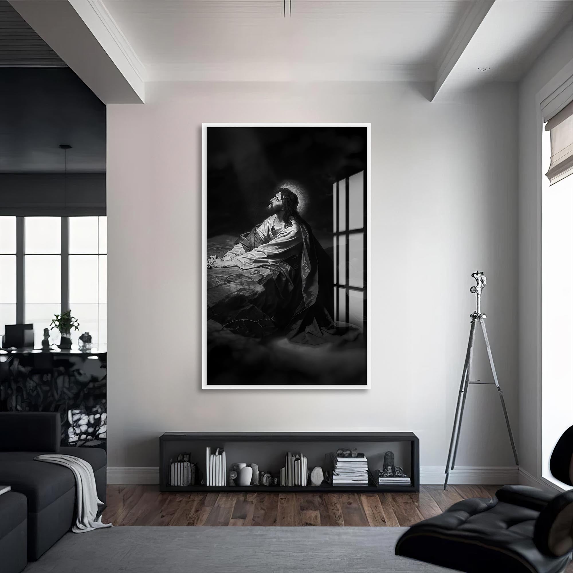 Artronauts Glass Print S | 72x46 cm | 28.3"x18.1" / White Sunset of Redemption– Christian Tempered Glass Wall Art