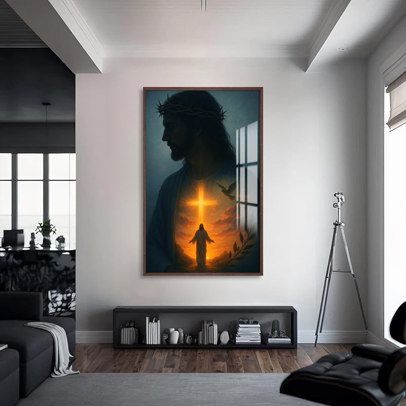 Artronauts Glass Print S | 72x46 cm | 28.3"x18.1" / Walnut Crown of Light– Christian Tempered Glass Wall Art