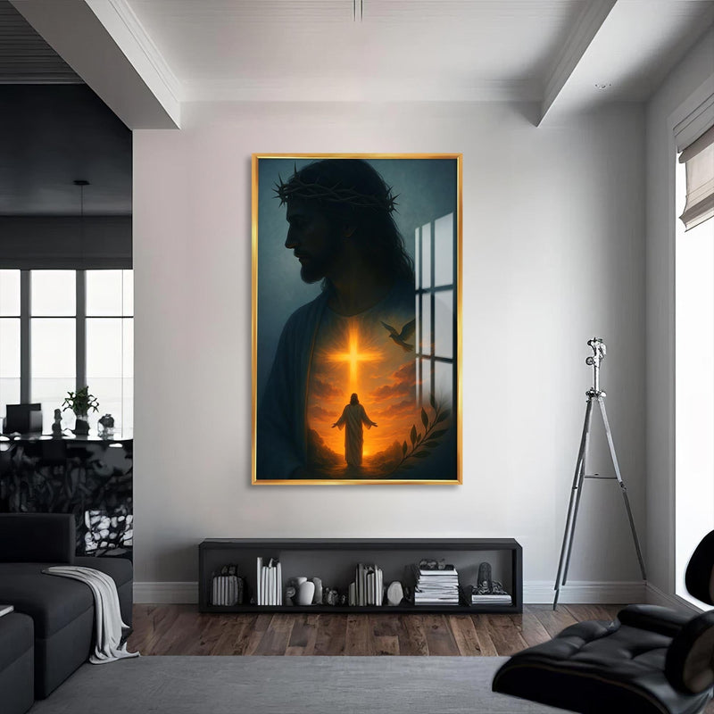 Artronauts Glass Print S | 72x46 cm | 28.3"x18.1" / Gold Crown of Light– Christian Tempered Glass Wall Art
