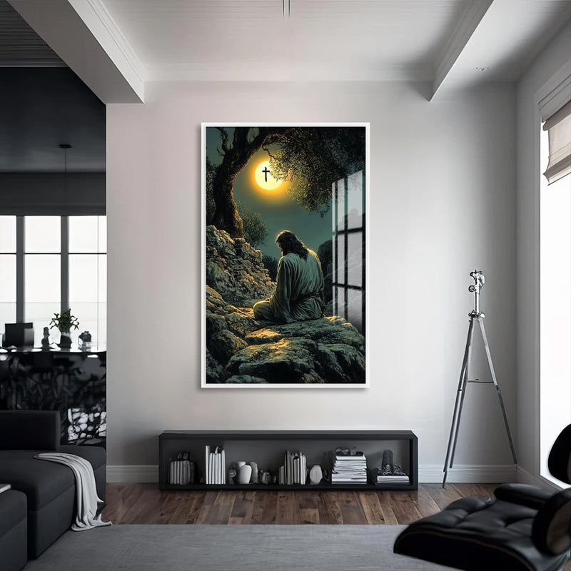 Artronauts Glass Print S | 72x46 cm | 28.3"x18.1" / White Gethsemane Silence– Christian Tempered Glass Wall Art