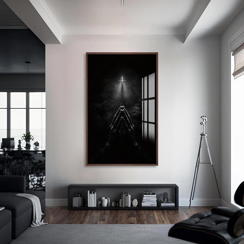 Artronauts Glass Print S | 72x46 cm | 28.3"x18.1" / Walnut Prayer in the Dark– Christian Tempered Glass Wall Art