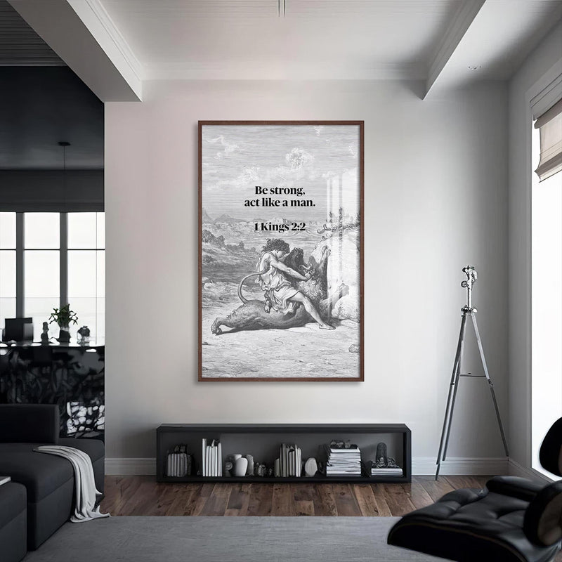 Artronauts Glass Print S | 72x46 cm | 28.3"x18.1" / Walnut Strength of the Spirit– Christian Tempered Glass Wall Art