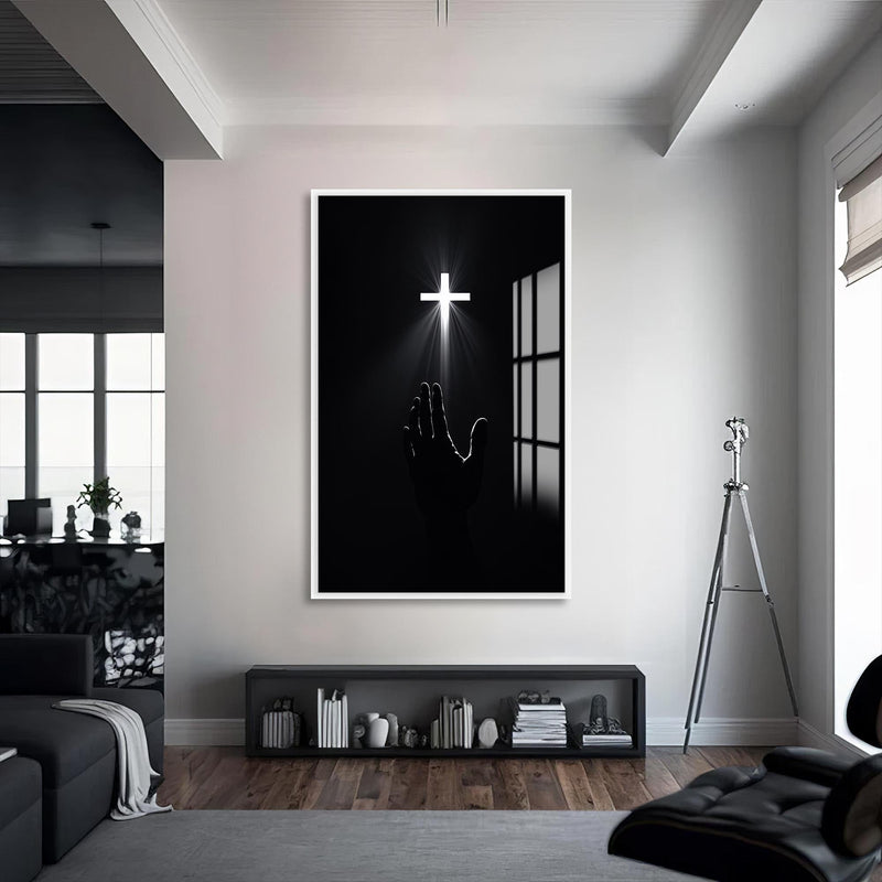 Artronauts Glass Print S | 72x46 cm | 28.3"x18.1" / White Reach for the Light– Christian Tempered Glass Wall Art