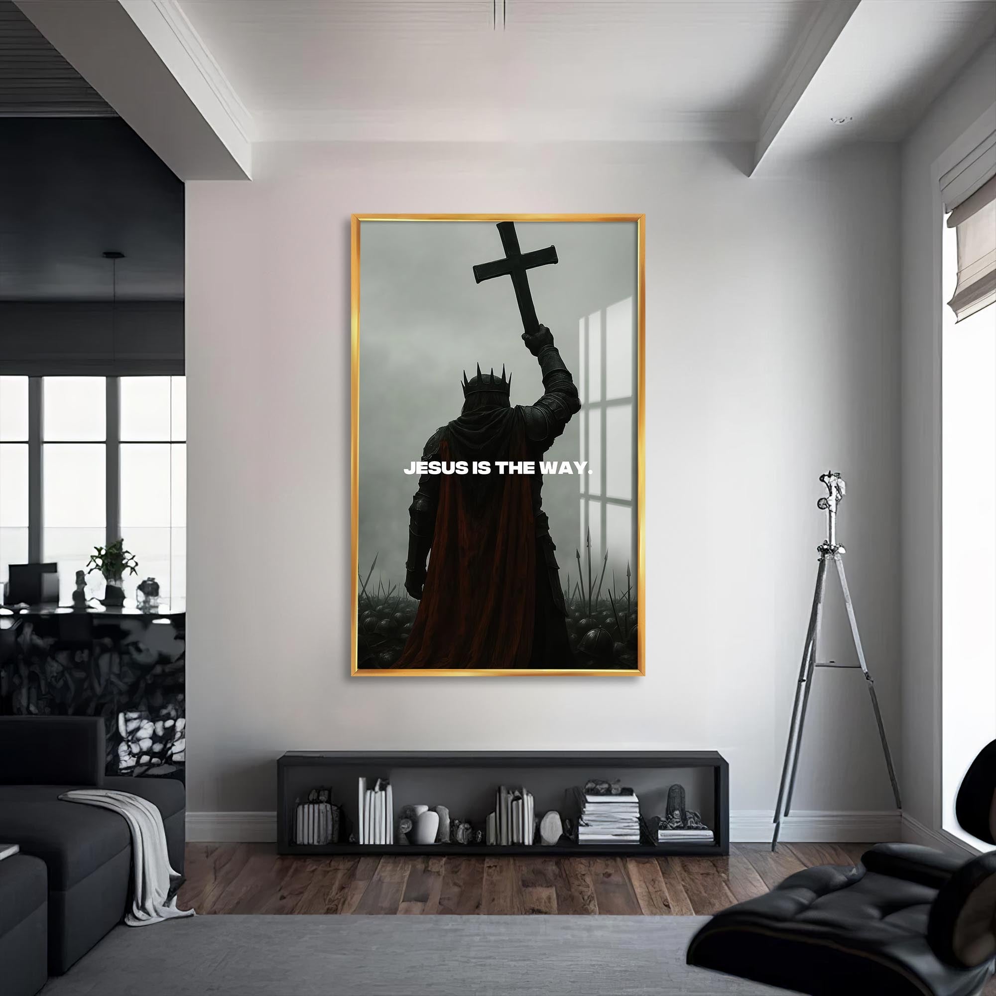 Artronauts Glass Print S | 72x46 cm | 28.3"x18.1" / Gold Jesus Is the Way– Christian Tempered Glass Wall Art