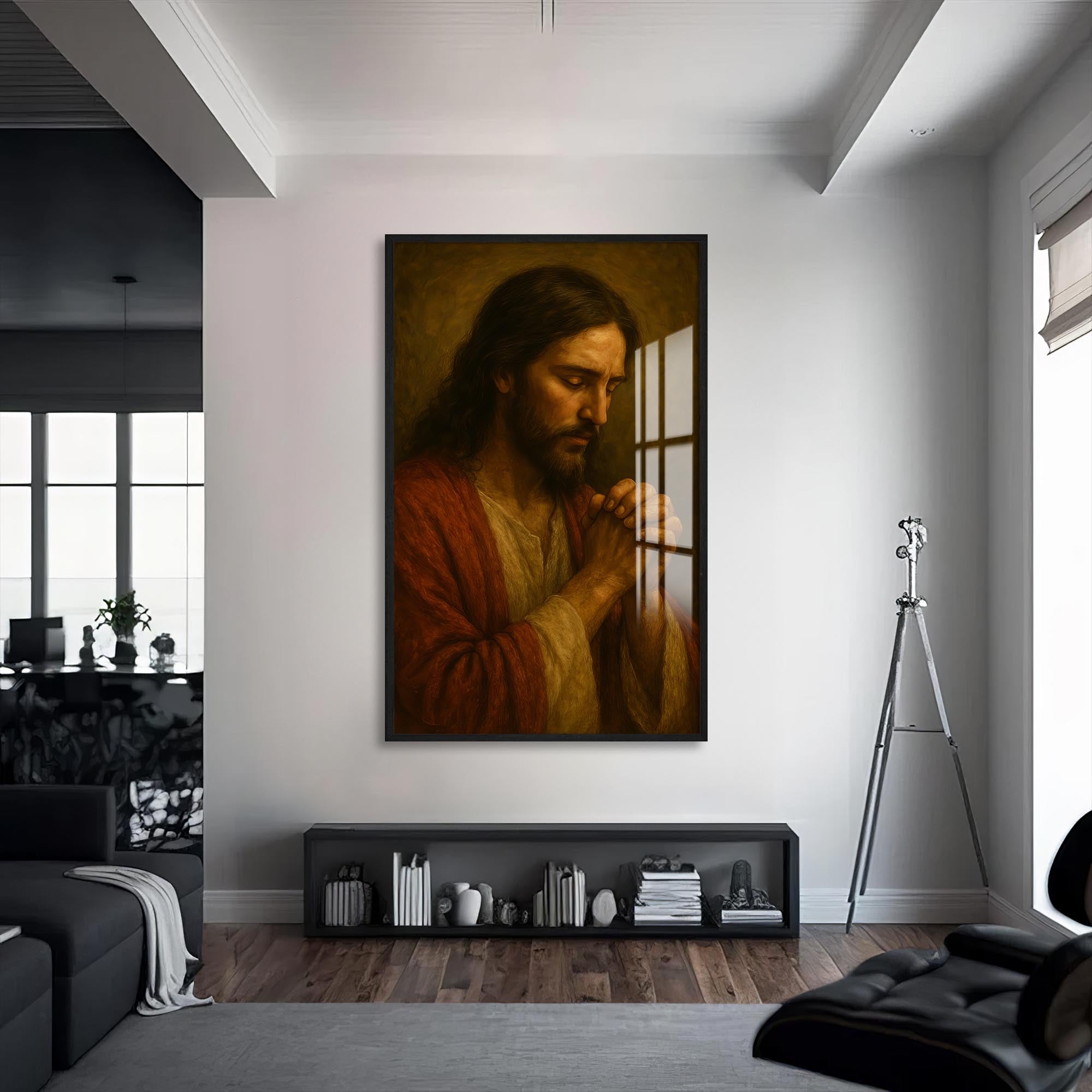 Artronauts Glass Print S | 72x46 cm | 28.3"x18.1" / Black Sacred Devotion– Christian Tempered Glass Wall Art
