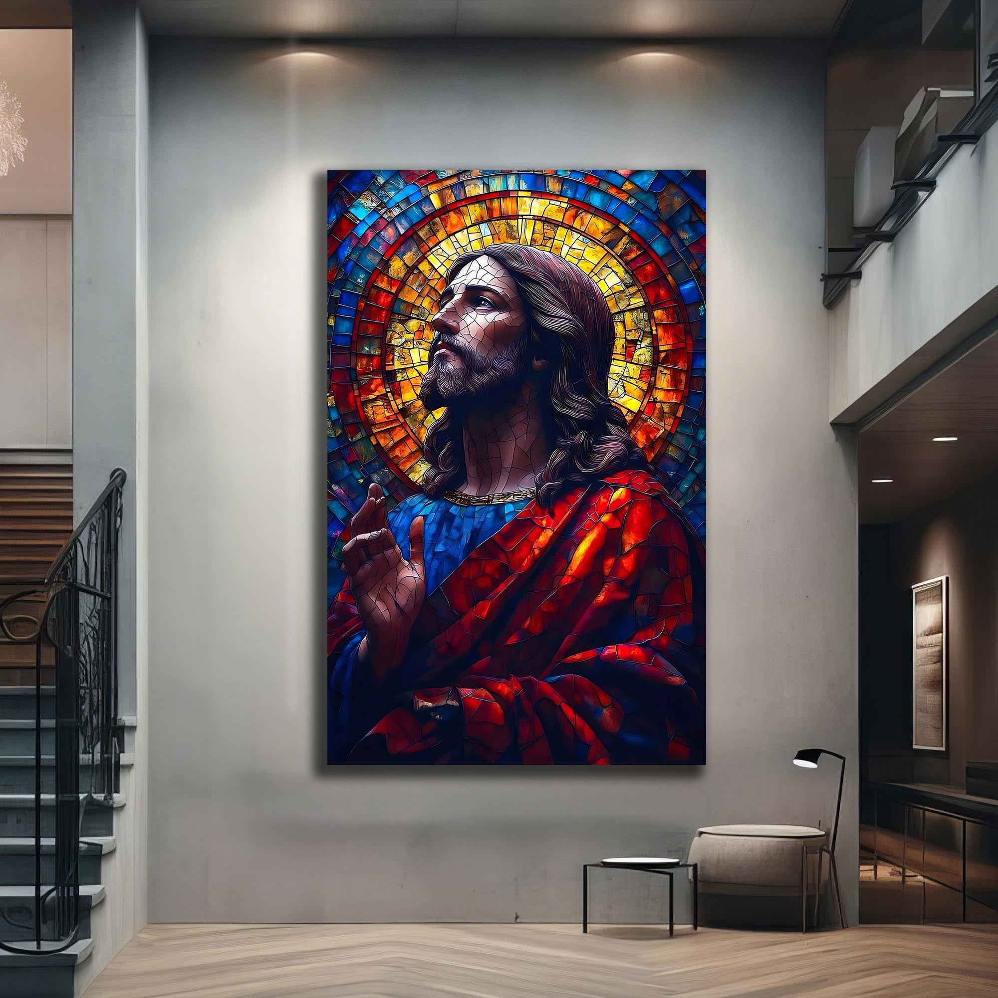 Artronauts Glass Print Stained Glass Christ Portrait– Christian Tempered Glass Wall Art