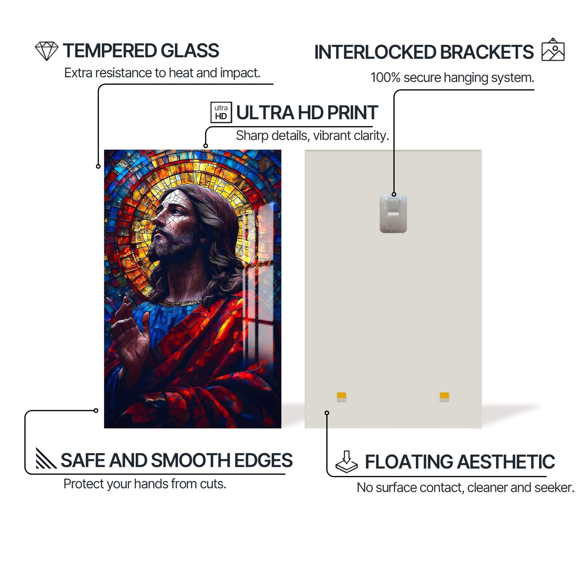 Artronauts Glass Print Stained Glass Christ Portrait– Christian Tempered Glass Wall Art