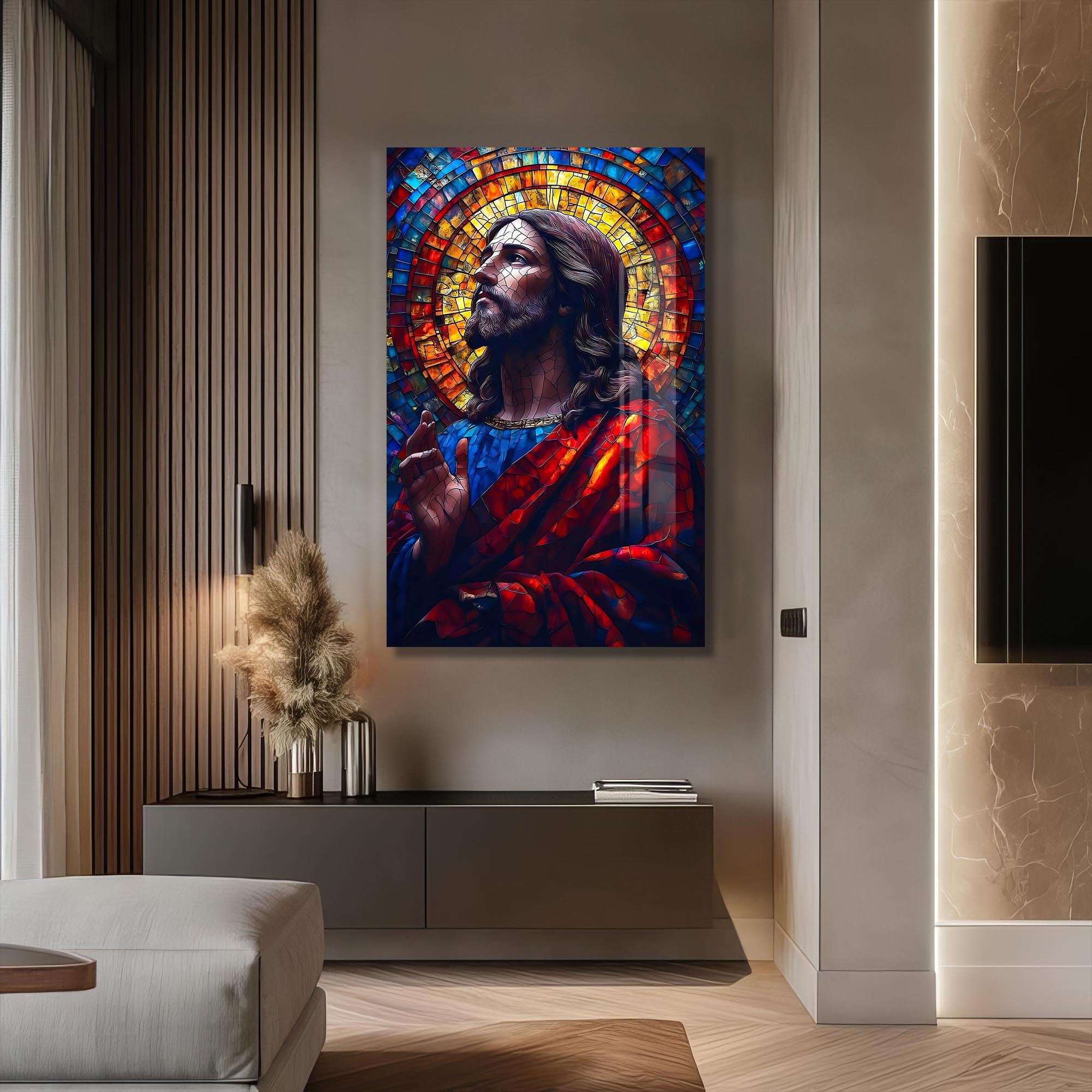 Artronauts Glass Print Stained Glass Christ Portrait– Christian Tempered Glass Wall Art