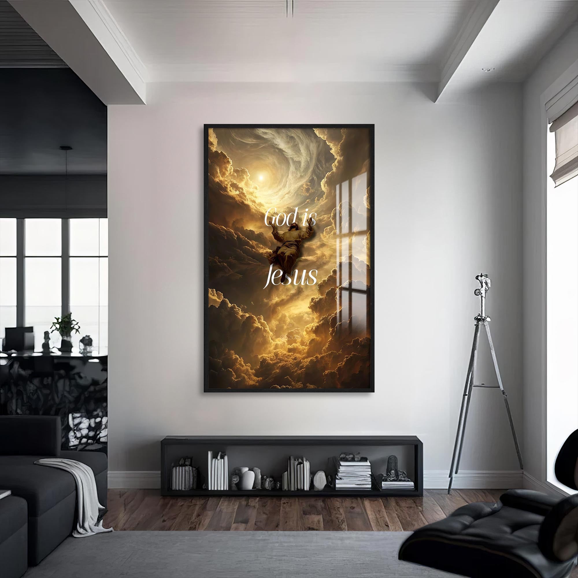 Artronauts Glass Print S | 72x46 cm | 28.3"x18.1" / Black Christ Ascending in Light– Christian Tempered Glass Wall Art