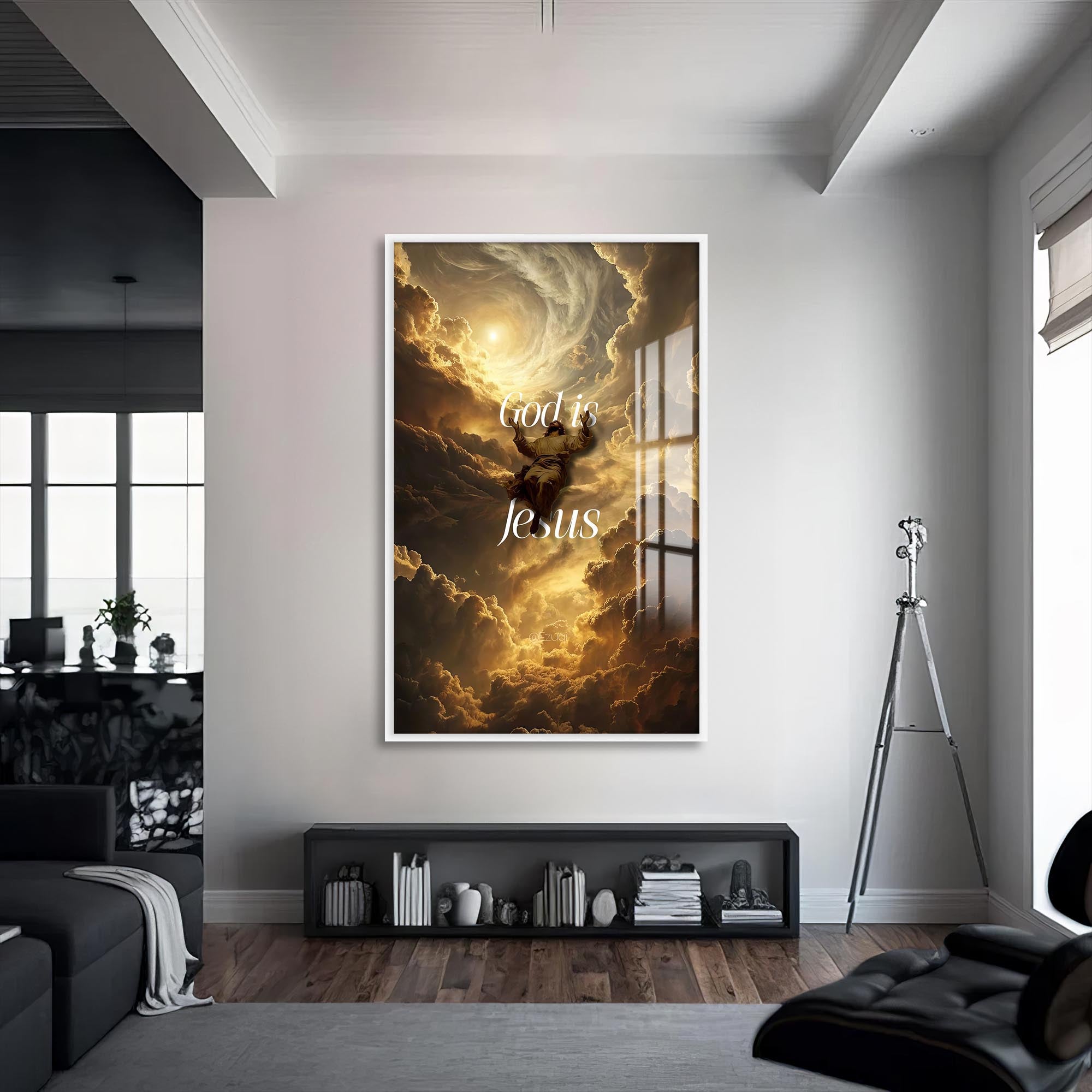 Artronauts Glass Print S | 72x46 cm | 28.3"x18.1" / White Christ Ascending in Light– Christian Tempered Glass Wall Art