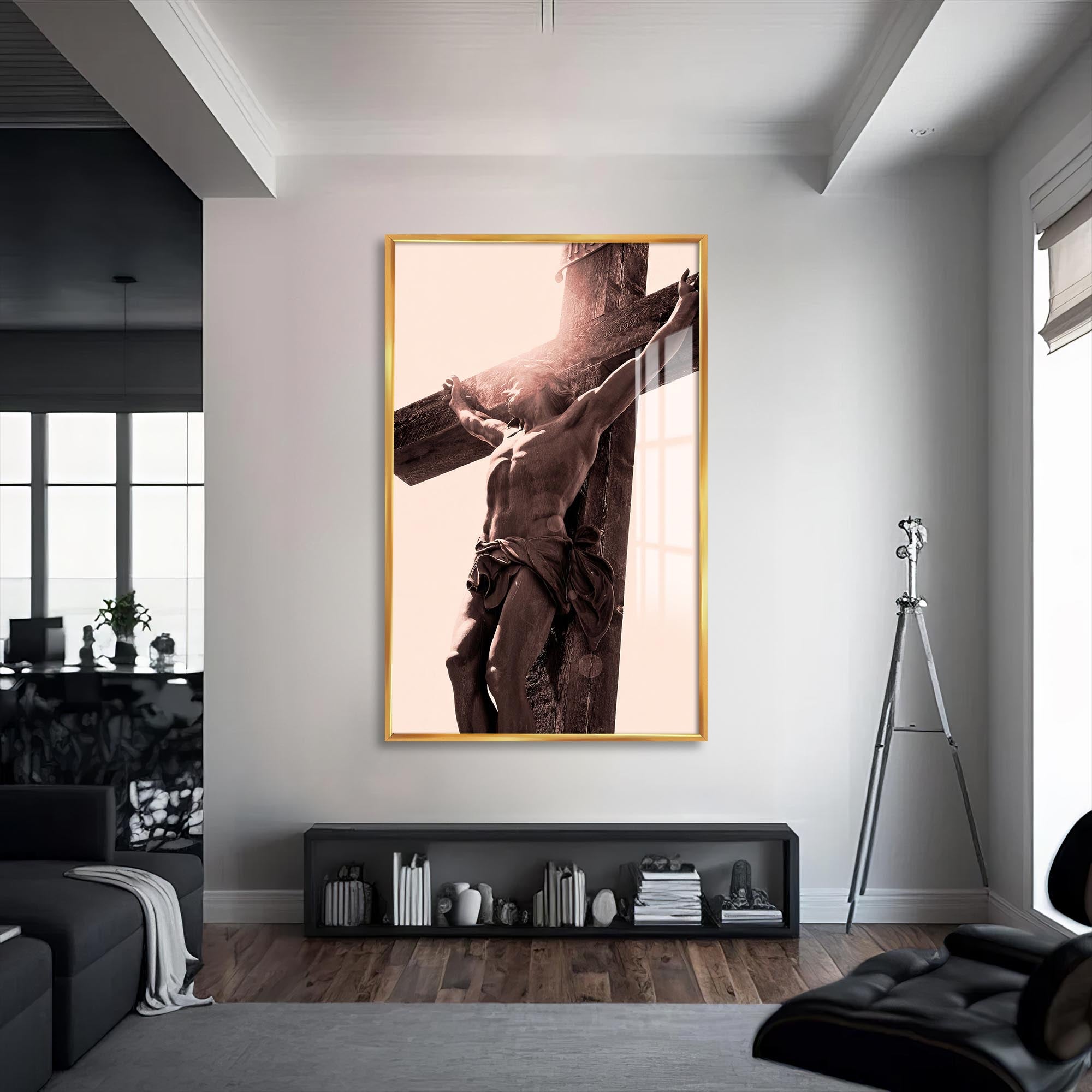 Artronauts Glass Print S | 72x46 cm | 28.3"x18.1" / Gold The Crucifixion– Christian Tempered Glass Wall Art