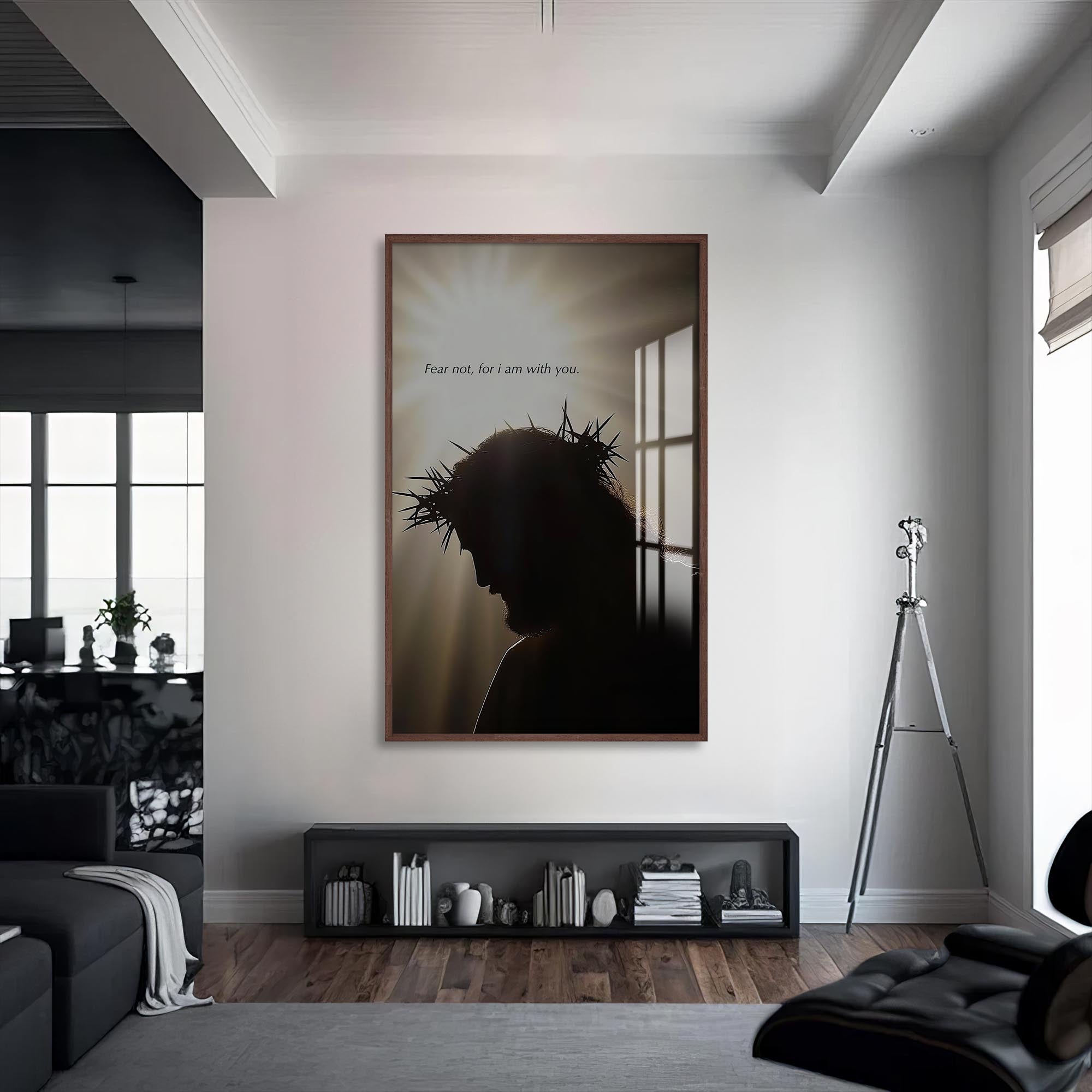 Artronauts Glass Print S | 72x46 cm | 28.3"x18.1" / Walnut Crown of Thorns Silhouette– Christian Tempered Glass Wall Art