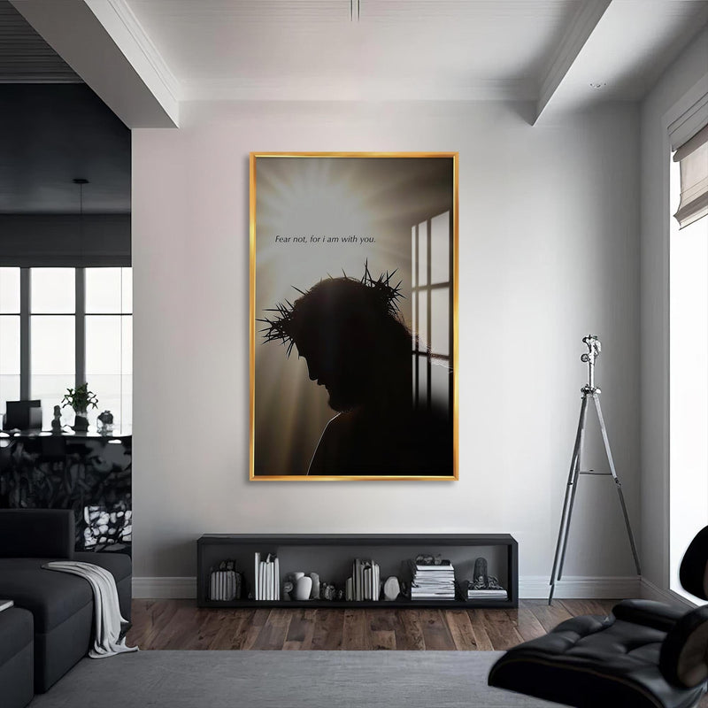 Artronauts Glass Print S | 72x46 cm | 28.3"x18.1" / Gold Crown of Thorns Silhouette– Christian Tempered Glass Wall Art