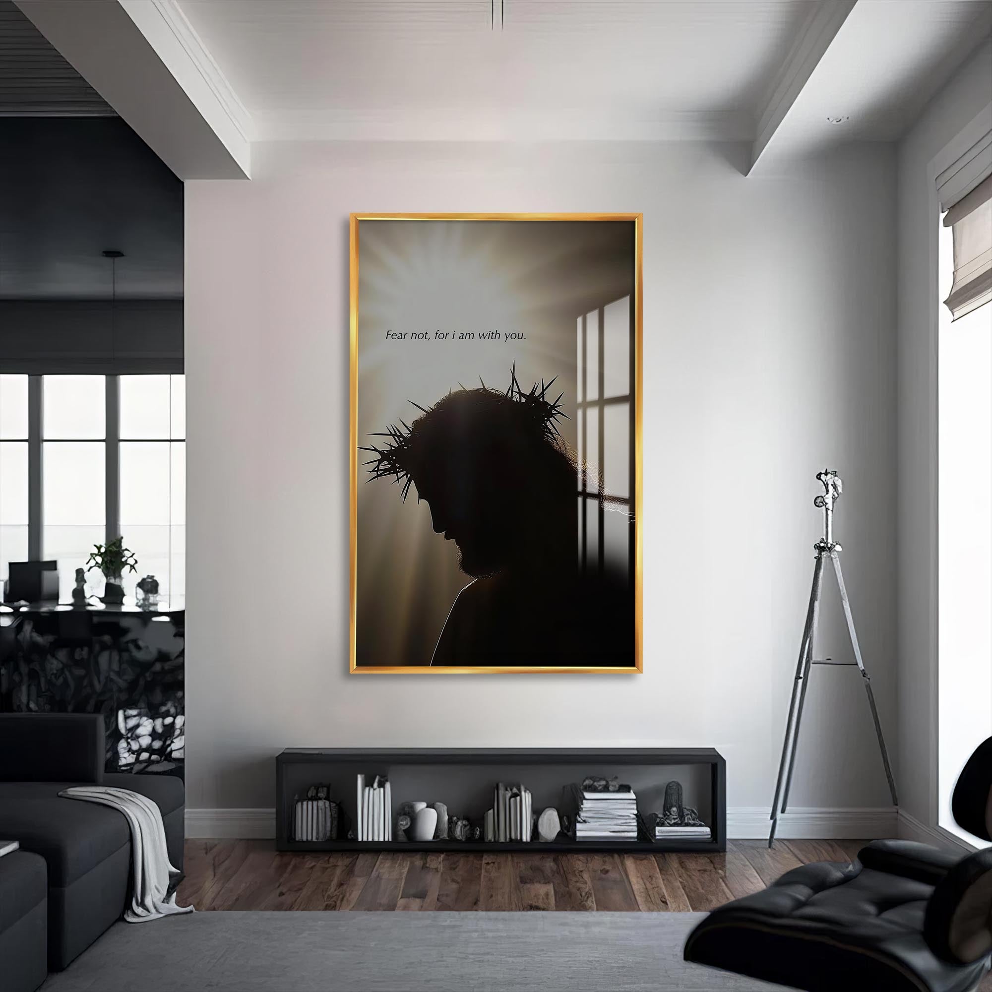 Artronauts Glass Print S | 72x46 cm | 28.3"x18.1" / Gold Crown of Thorns Silhouette– Christian Tempered Glass Wall Art