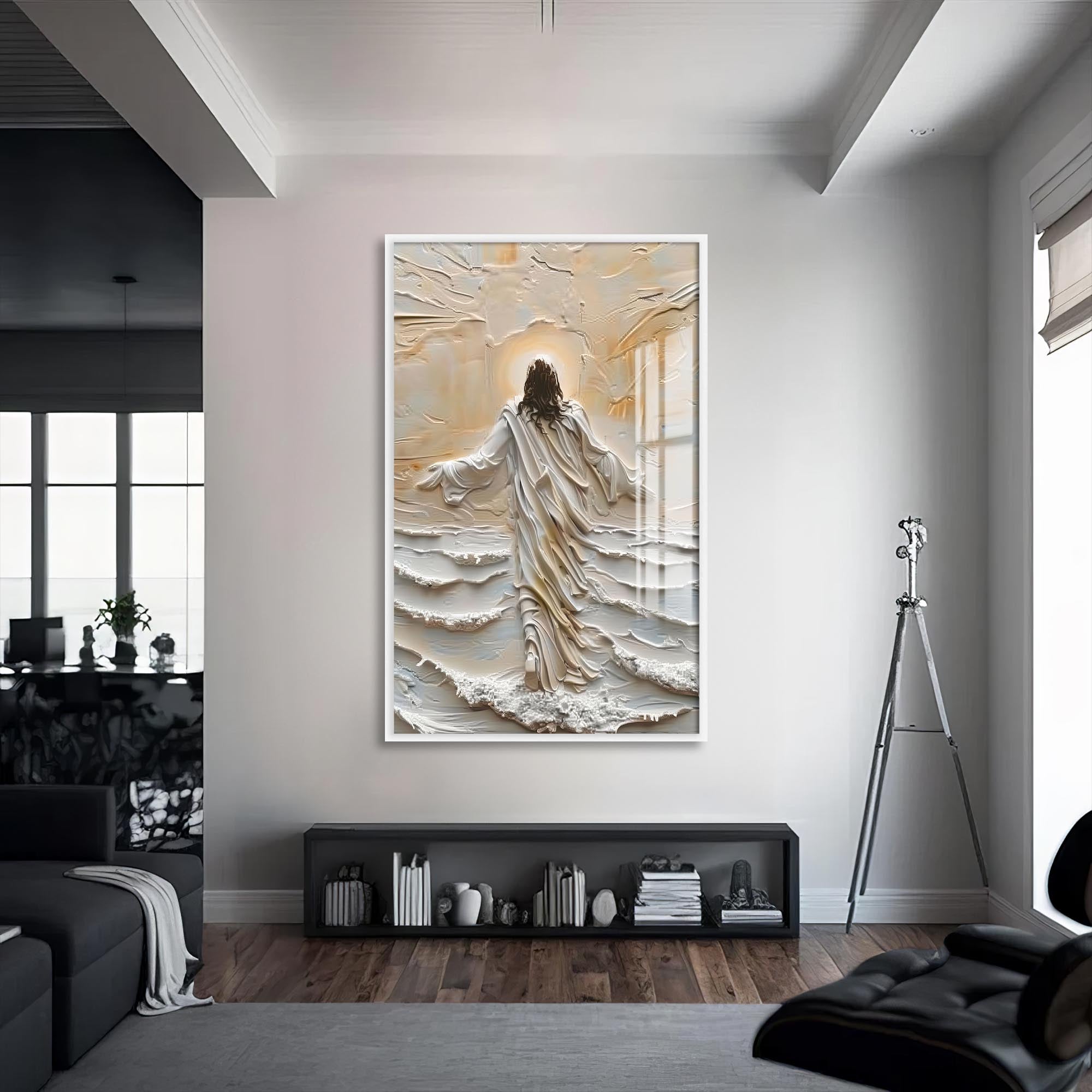 Artronauts Glass Print S | 72x46 cm | 28.3"x18.1" / White Christ Walking Through  Light– Christian Tempered Glass Wall Art
