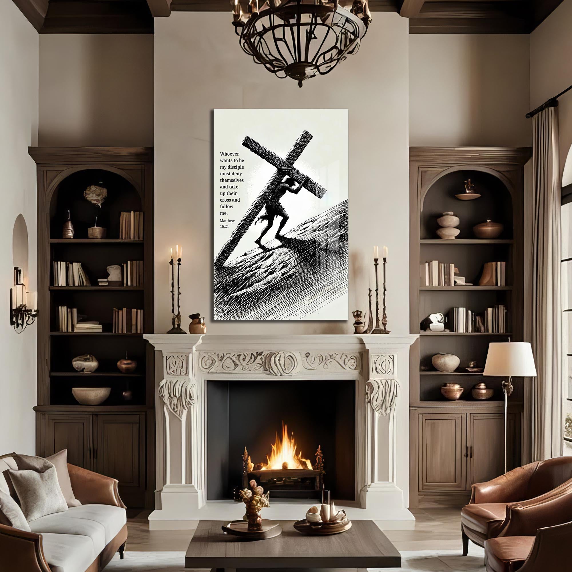 Artronauts Glass Print Carrying the Cross Illustration– Christian Tempered Glass Wall Art