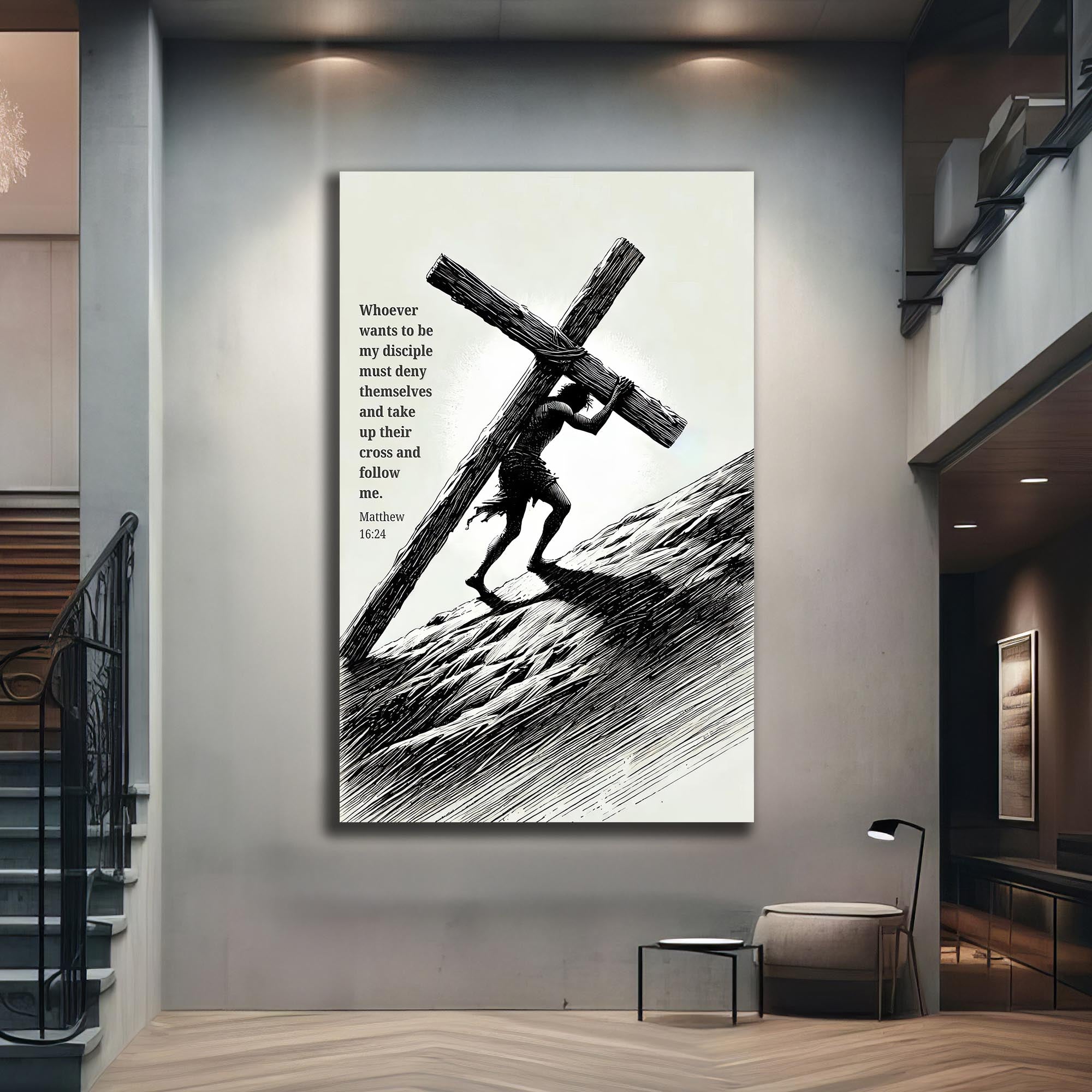 Artronauts Glass Print Carrying the Cross Illustration– Christian Tempered Glass Wall Art