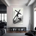 Artronauts Glass Print S | 72x46 cm | 28.3"x18.1" / White Carrying the Cross Illustration– Christian Tempered Glass Wall Art