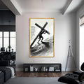 Artronauts Glass Print S | 72x46 cm | 28.3"x18.1" / Gold Carrying the Cross Illustration– Christian Tempered Glass Wall Art