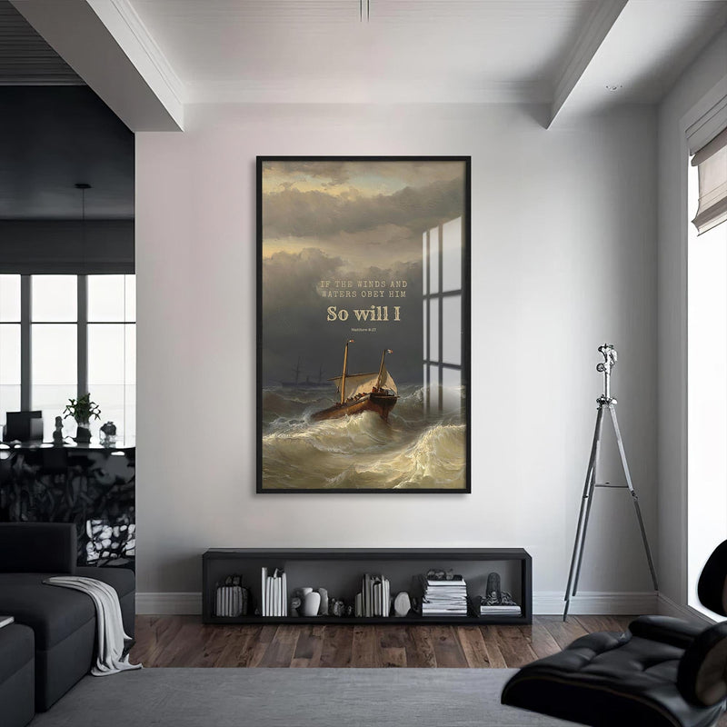 Artronauts Glass Print S | 72x46 cm | 28.3"x18.1" / Black Matthew 8:27– Christian Tempered Glass Wall Art