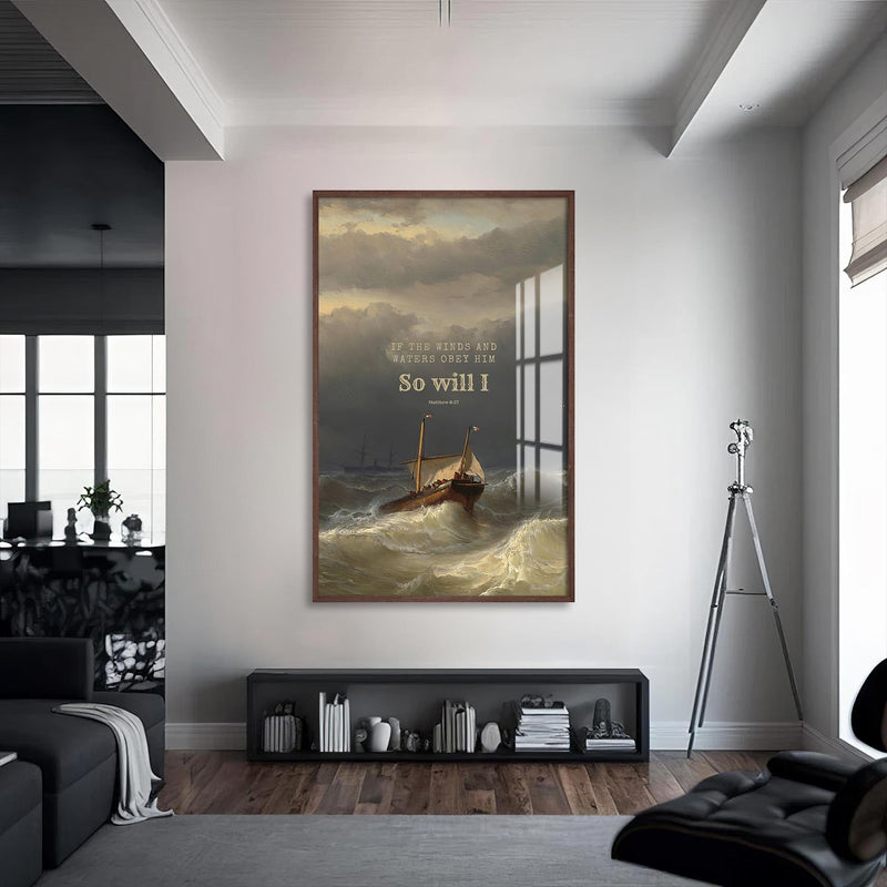 Artronauts Glass Print S | 72x46 cm | 28.3"x18.1" / Walnut Matthew 8:27– Christian Tempered Glass Wall Art