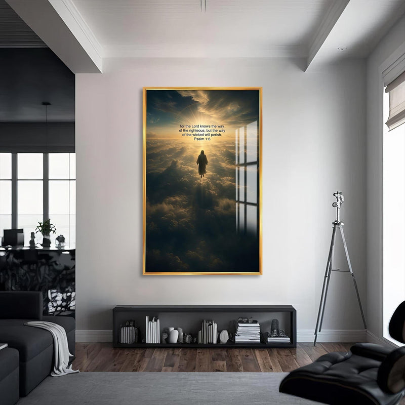 Artronauts Glass Print S | 72x46 cm | 28.3"x18.1" / Gold Christ Walking Toward Heaven– Christian Tempered Glass Wall Art