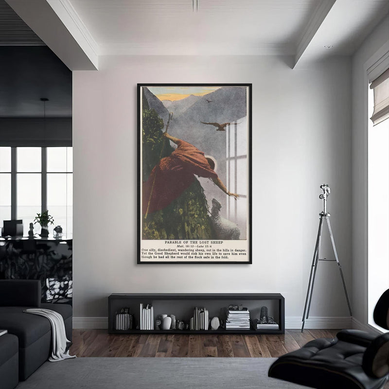Artronauts Glass Print S | 72x46 cm | 28.3"x18.1" / Black Parable of the Lost Sheep– Christian Tempered Glass Wall Art