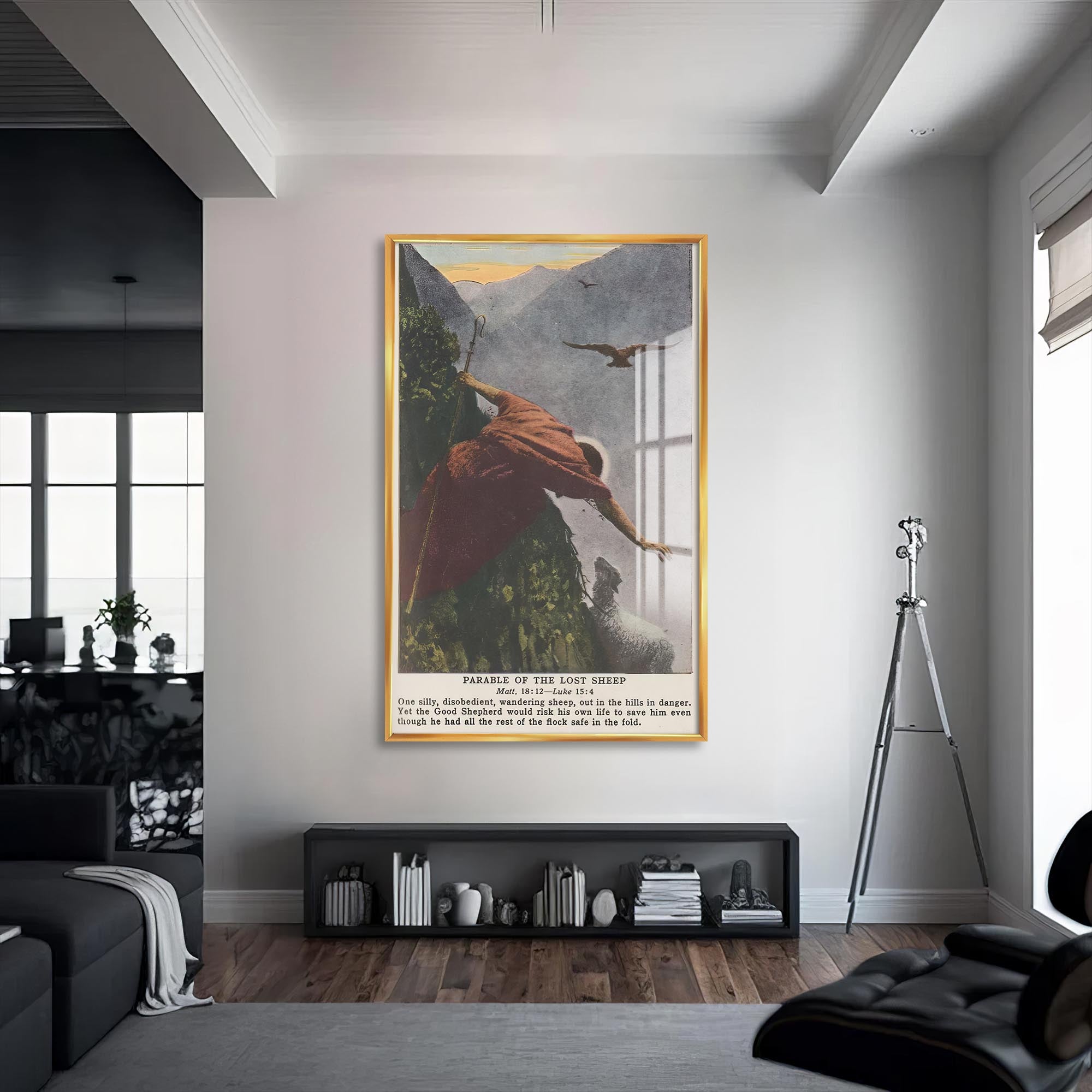 Artronauts Glass Print S | 72x46 cm | 28.3"x18.1" / Gold Parable of the Lost Sheep– Christian Tempered Glass Wall Art