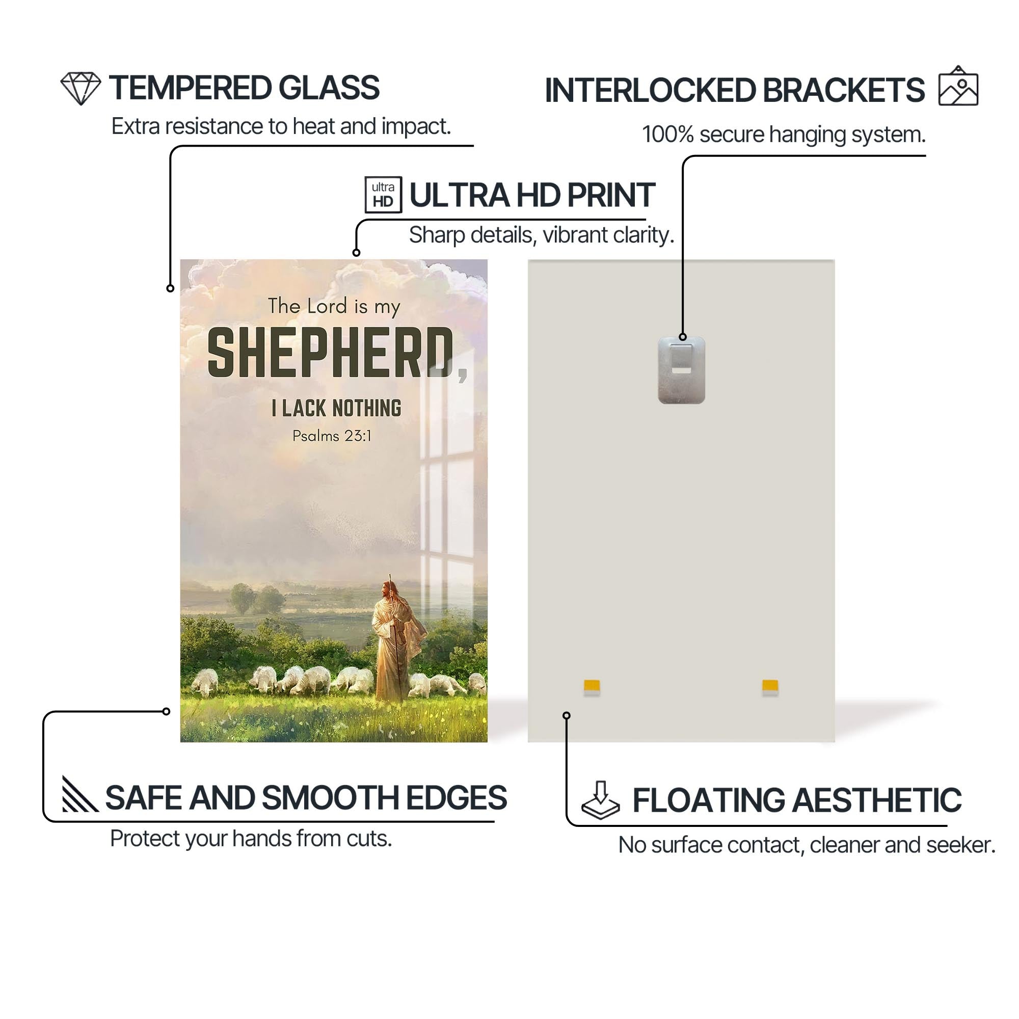 Artronauts Glass Print The Lord Is My Shepherd– Christian Tempered Glass Wall Art