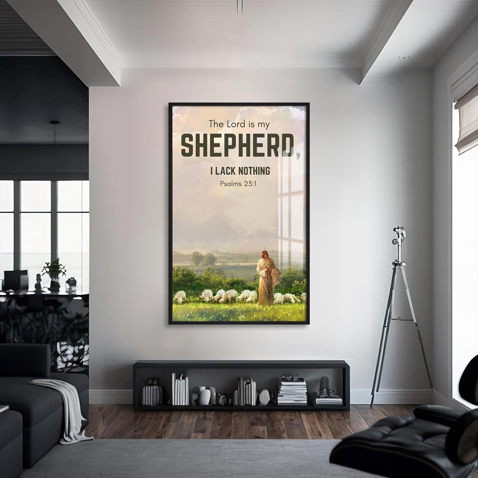 Artronauts Glass Print S | 72x46 cm | 28.3"x18.1" / Black The Lord Is My Shepherd– Christian Tempered Glass Wall Art