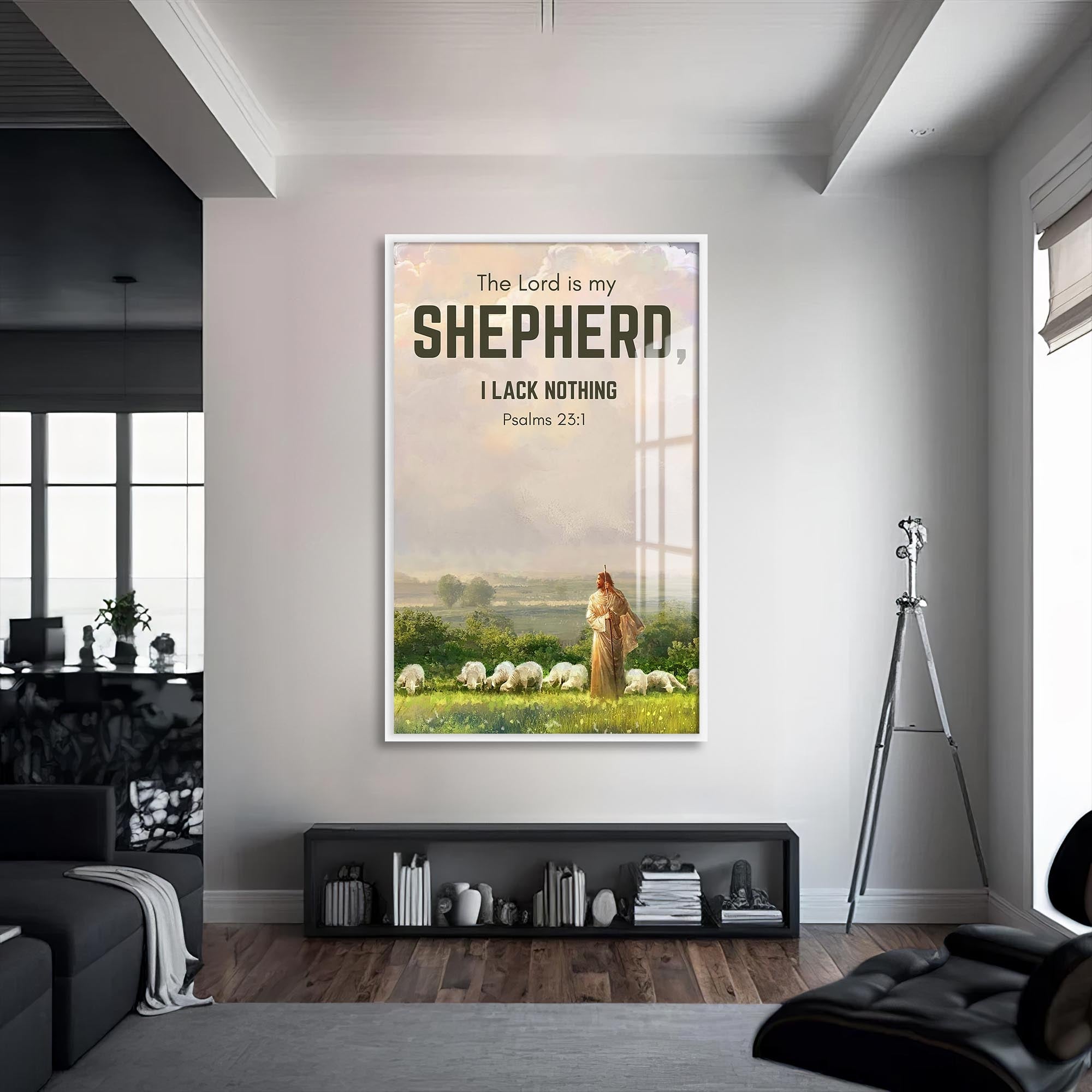 Artronauts Glass Print S | 72x46 cm | 28.3"x18.1" / White The Lord Is My Shepherd– Christian Tempered Glass Wall Art