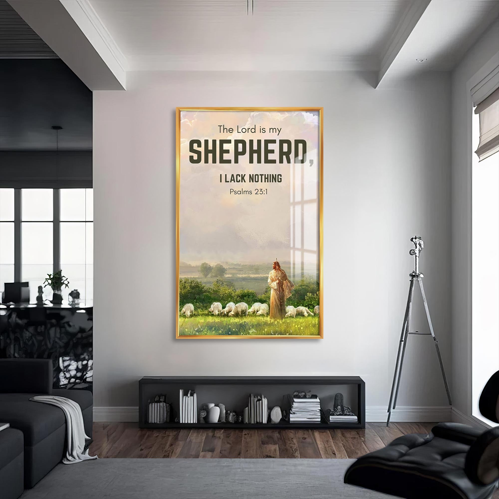 Artronauts Glass Print S | 72x46 cm | 28.3"x18.1" / Gold The Lord Is My Shepherd– Christian Tempered Glass Wall Art