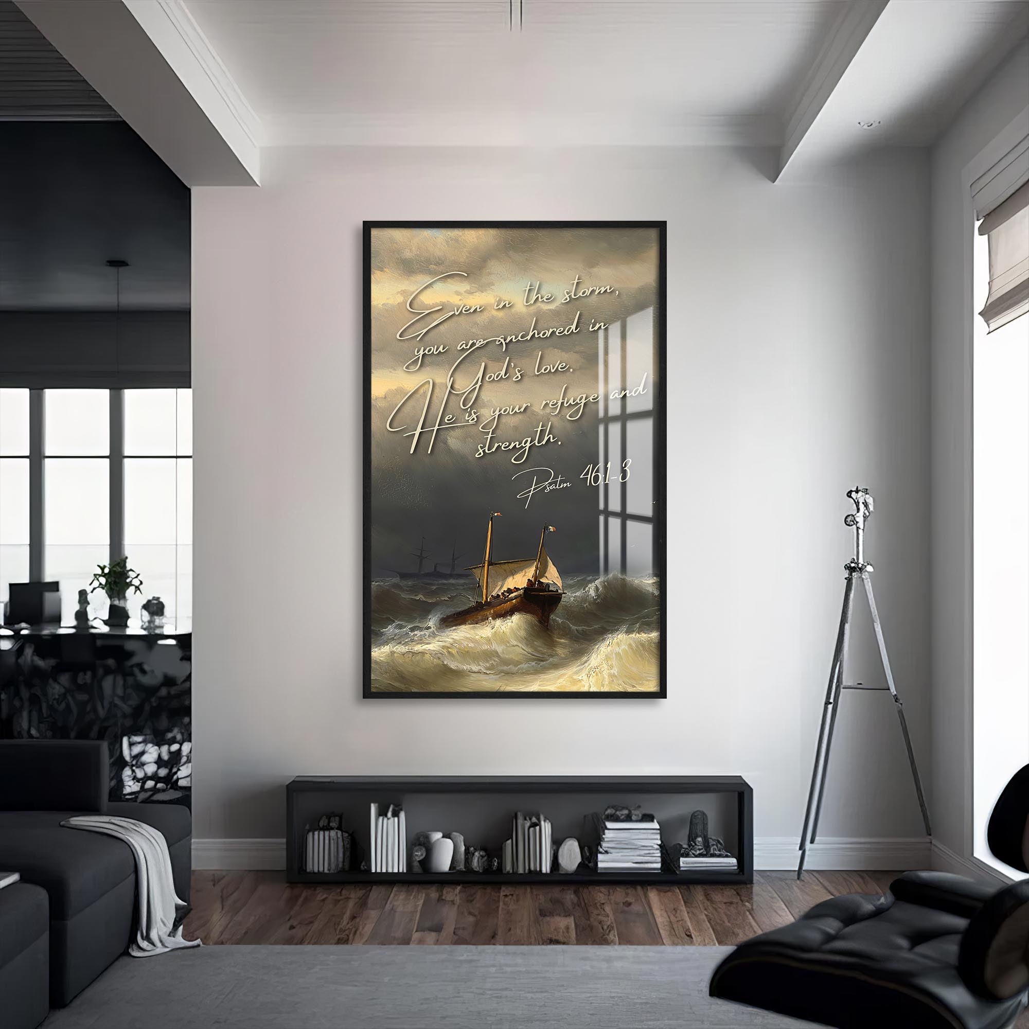 Artronauts Glass Print S | 72x46 cm | 28.3"x18.1" / Black Anchor in the Storm– Christian Tempered Glass Wall Art