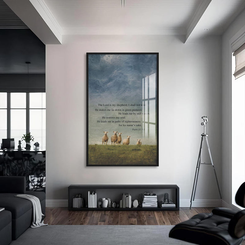 Artronauts Glass Print S | 72x46 cm | 28.3"x18.1" / Black Psalm 23 Still Waters– Christian Tempered Glass Wall Art