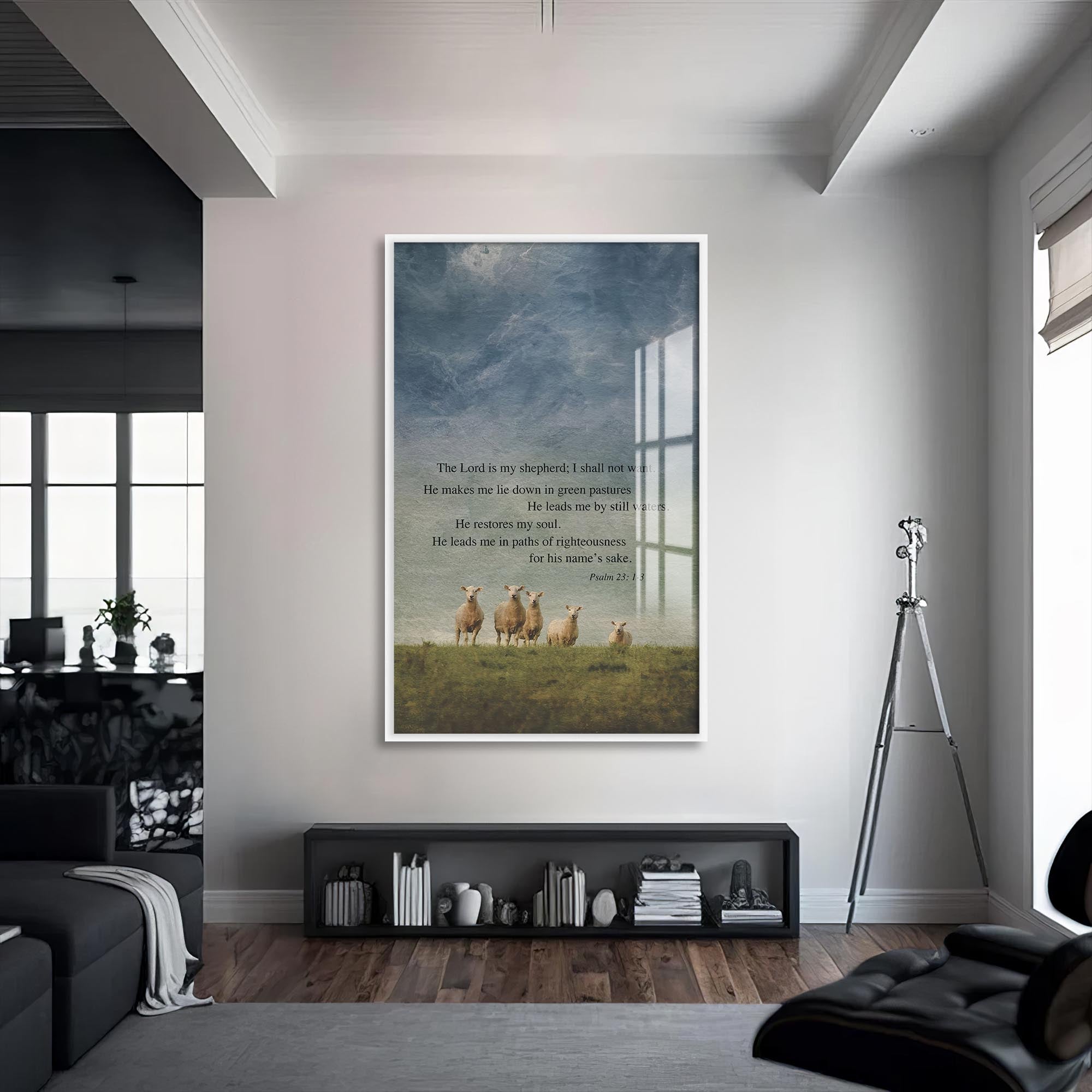 Artronauts Glass Print S | 72x46 cm | 28.3"x18.1" / White Psalm 23 Still Waters– Christian Tempered Glass Wall Art